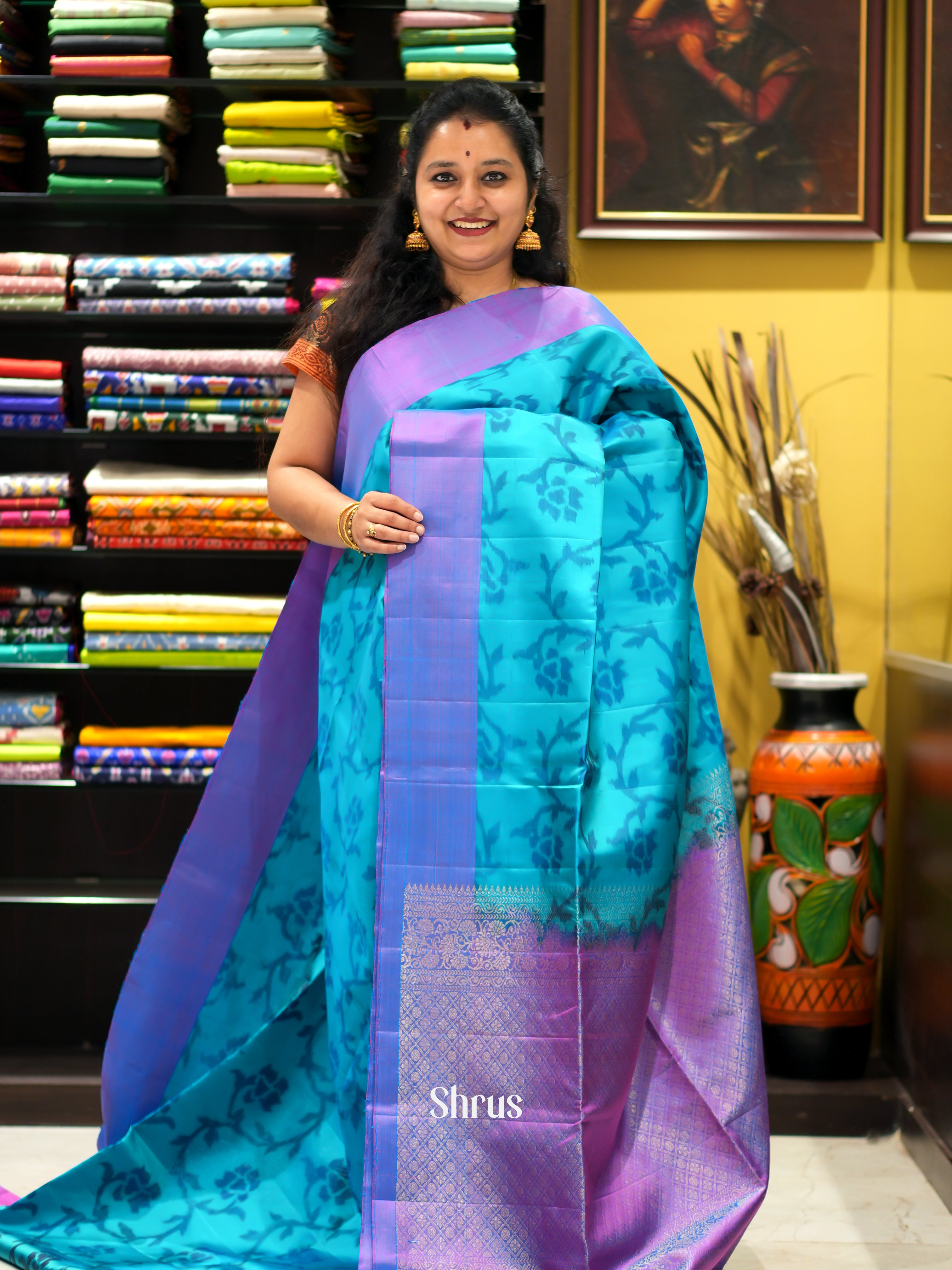 Blue & Purple- Soft Silk Saree - Shop on ShrusEternity.com