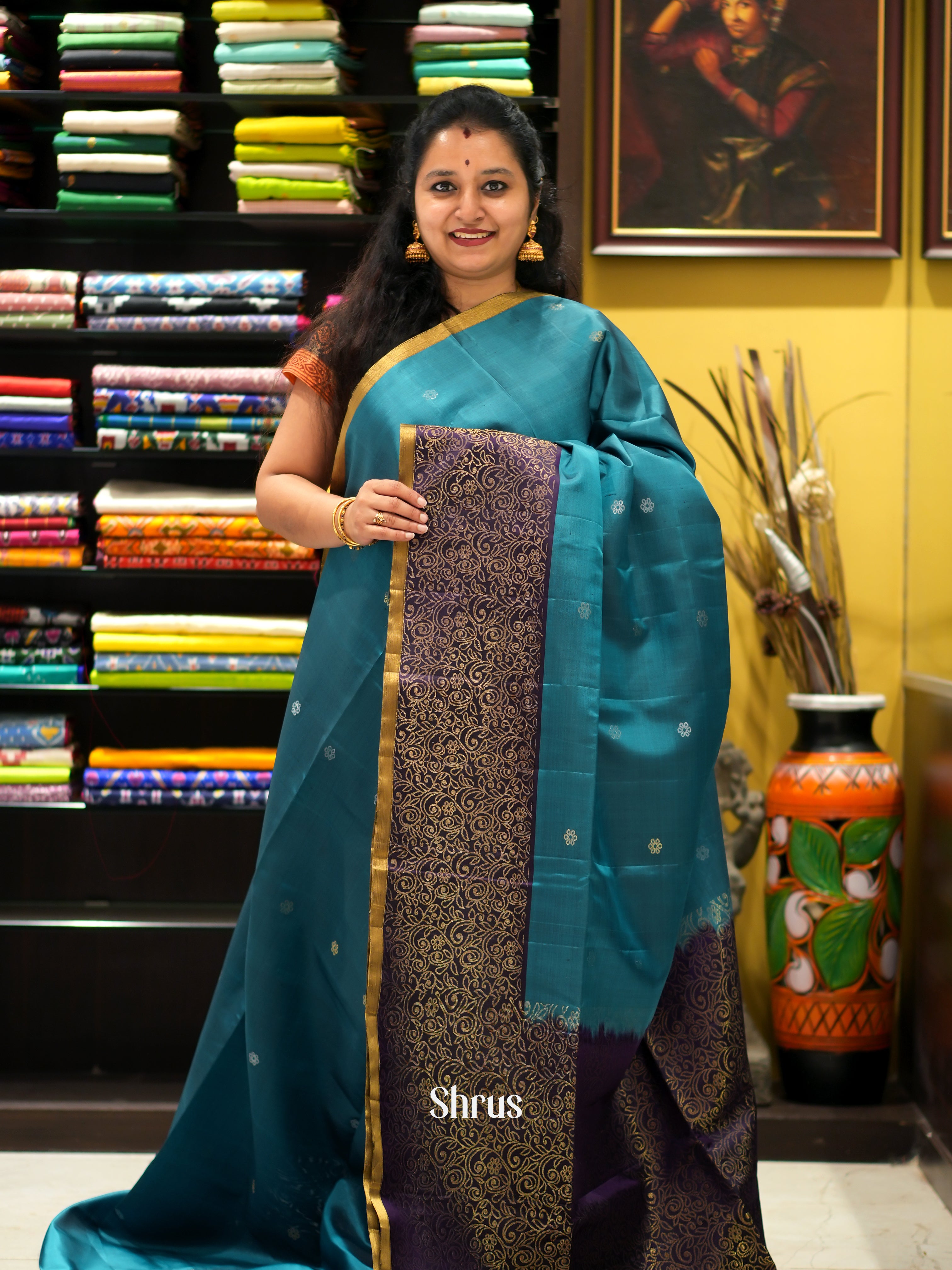 Blue & Violet - Soft Silk Saree-1