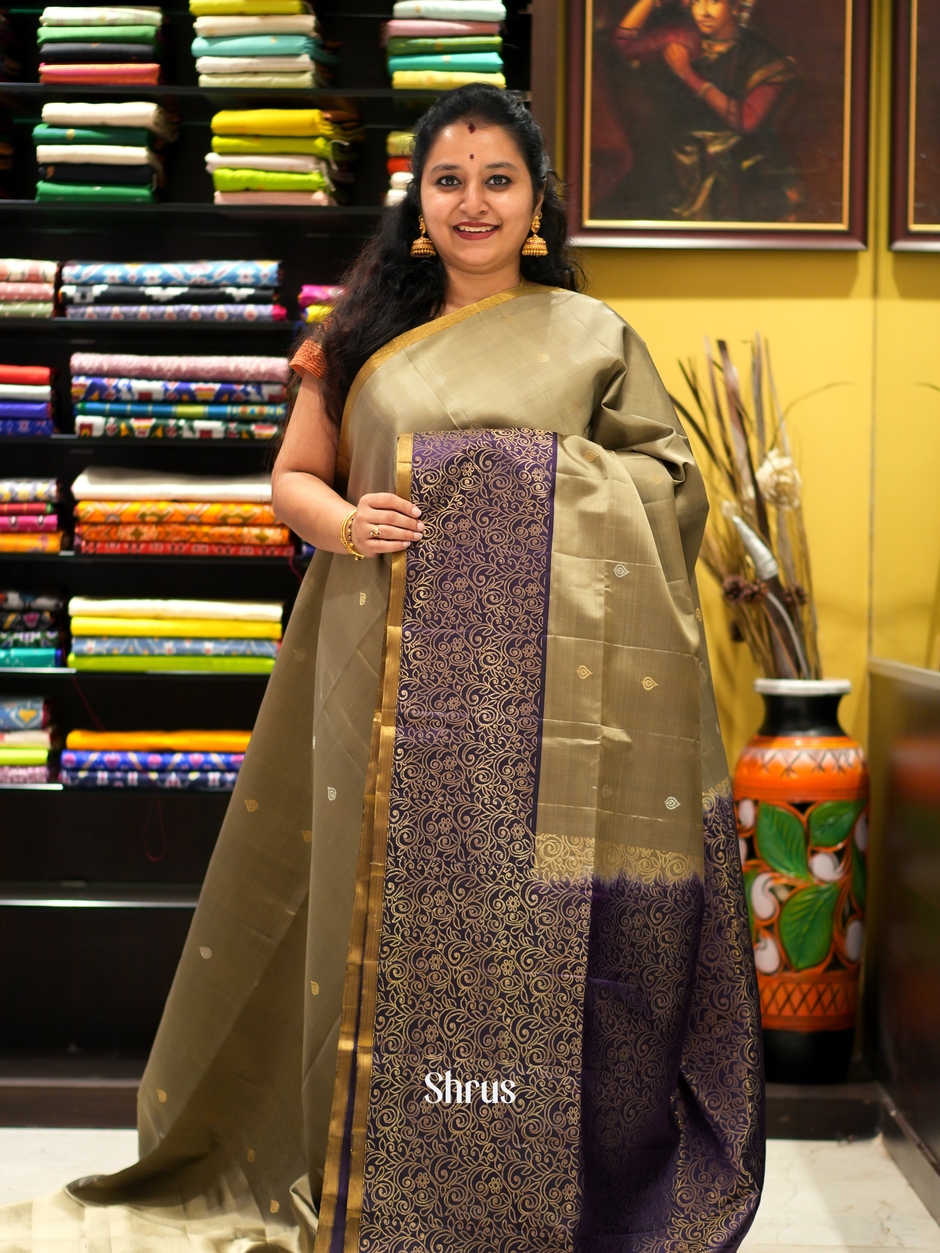 Grey & Violet - Soft Silk Saree - Shop on ShrusEternity.com
