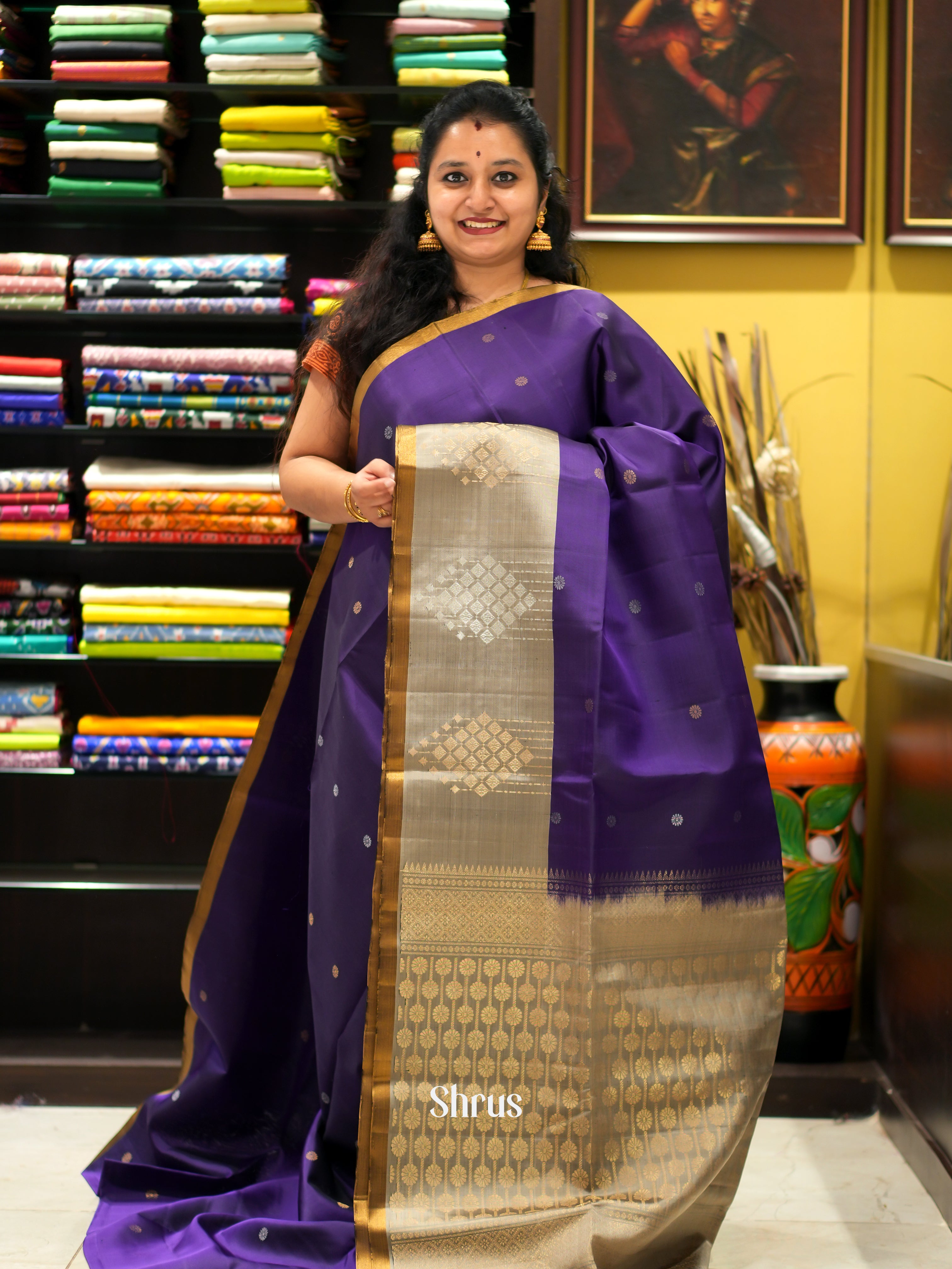 Violet & Grey - Soft Silk Saree - Shop on ShrusEternity.com