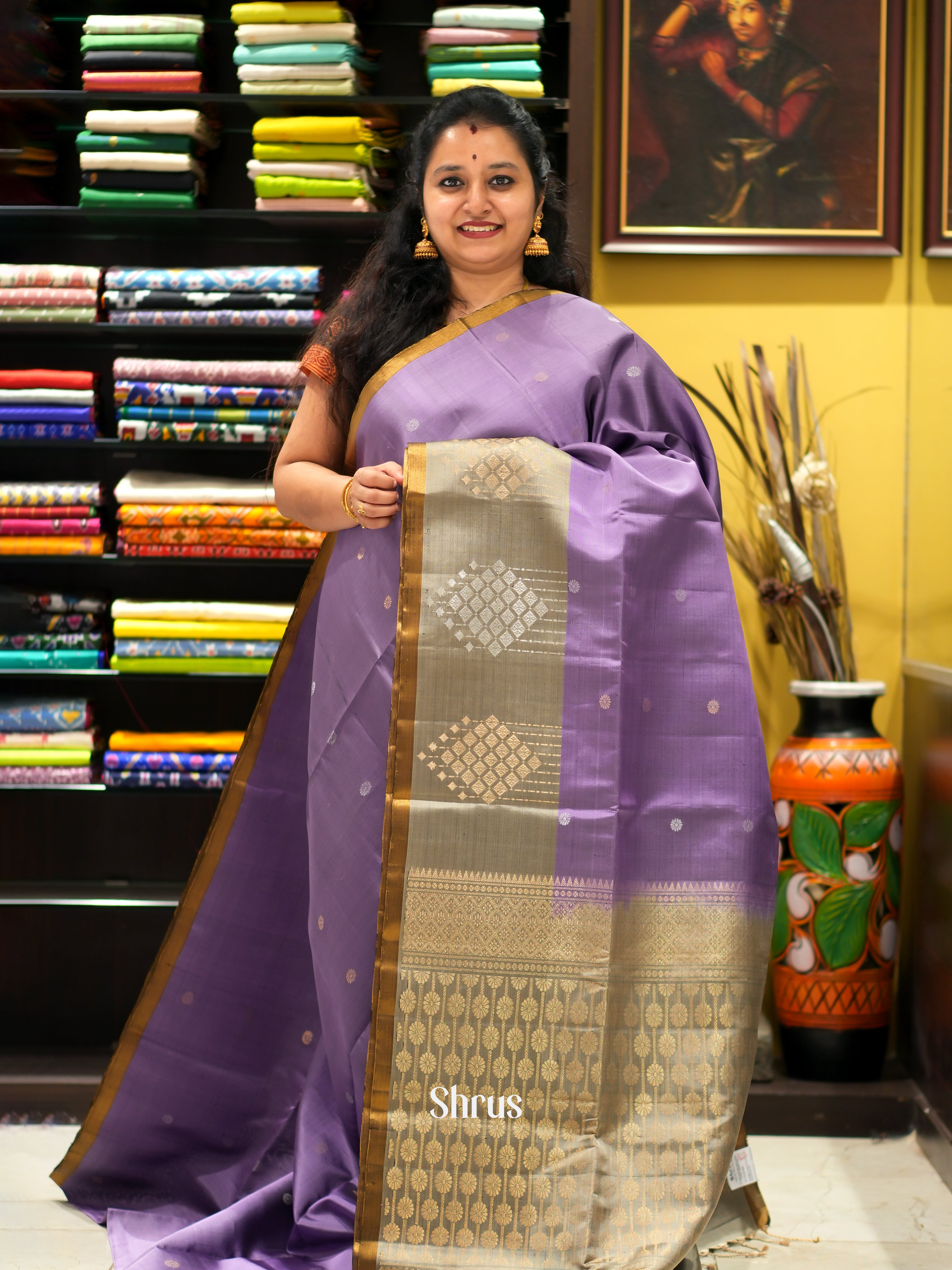 Lavender & Grey - Soft Silk Saree - Shop on ShrusEternity.com