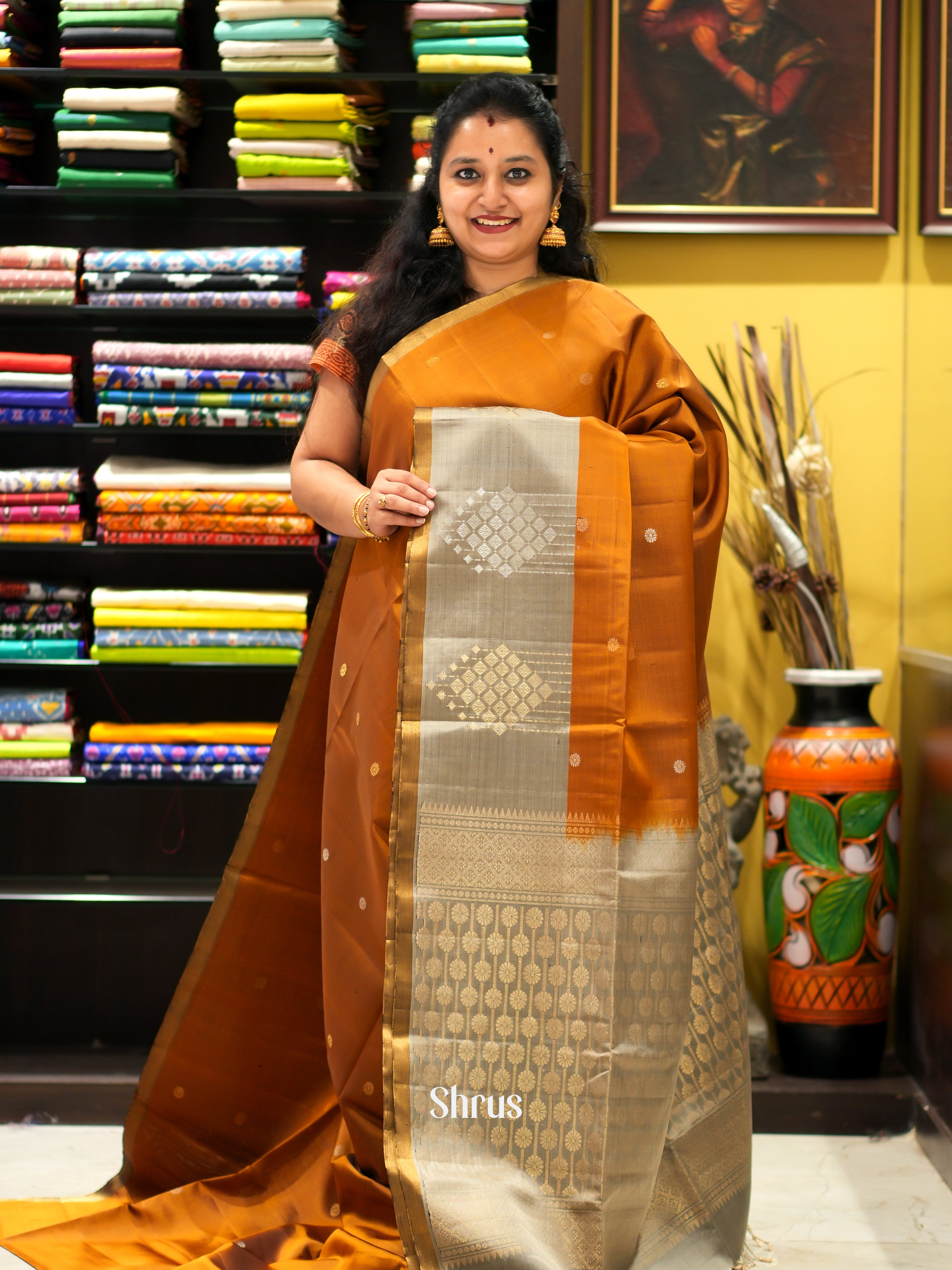 Brick & Grey - Soft Silk Saree - Shop on ShrusEternity.com