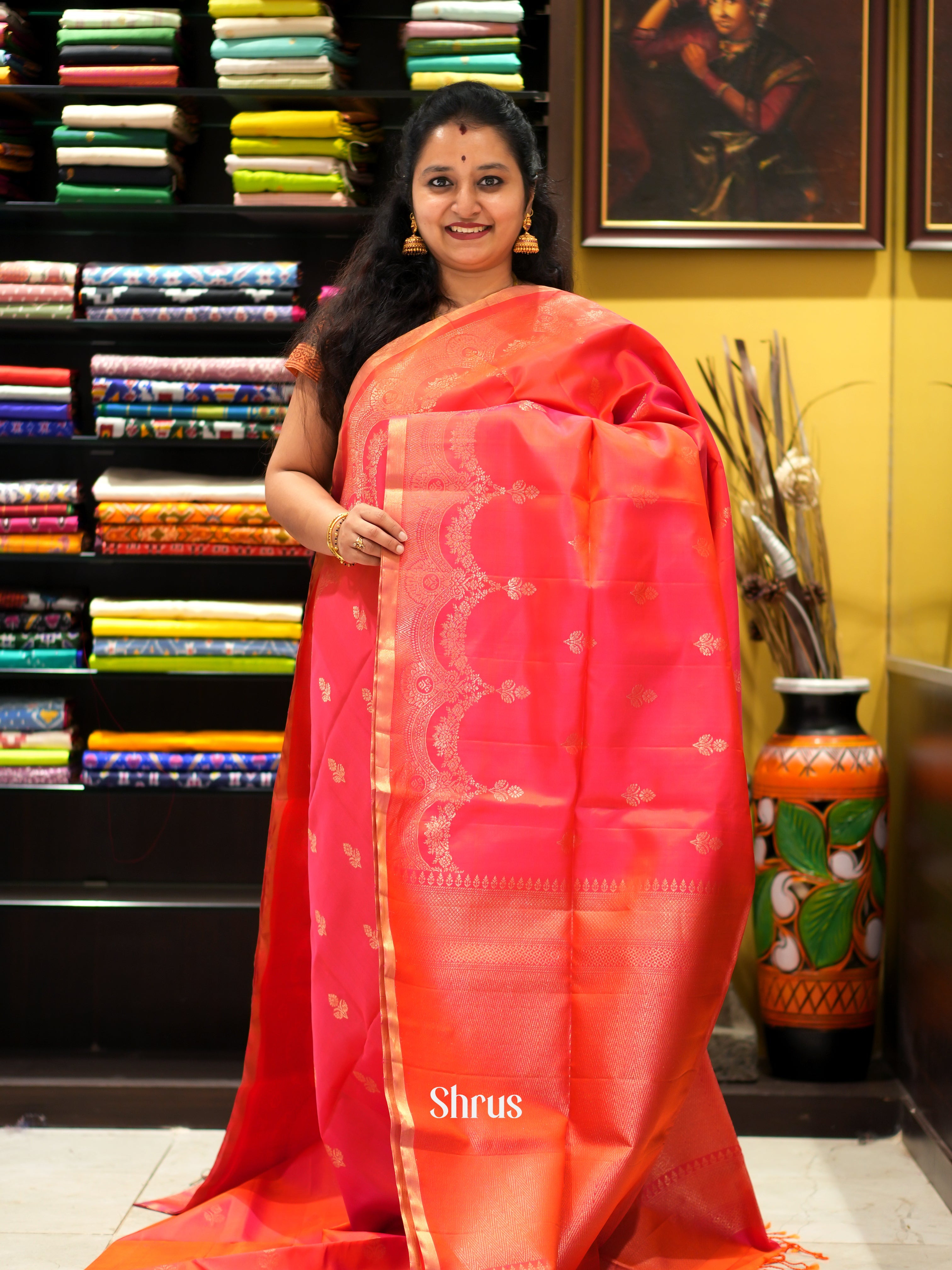 Reddish Pink (Single Tone- Soft Silk Saree - Shop on ShrusEternity.com