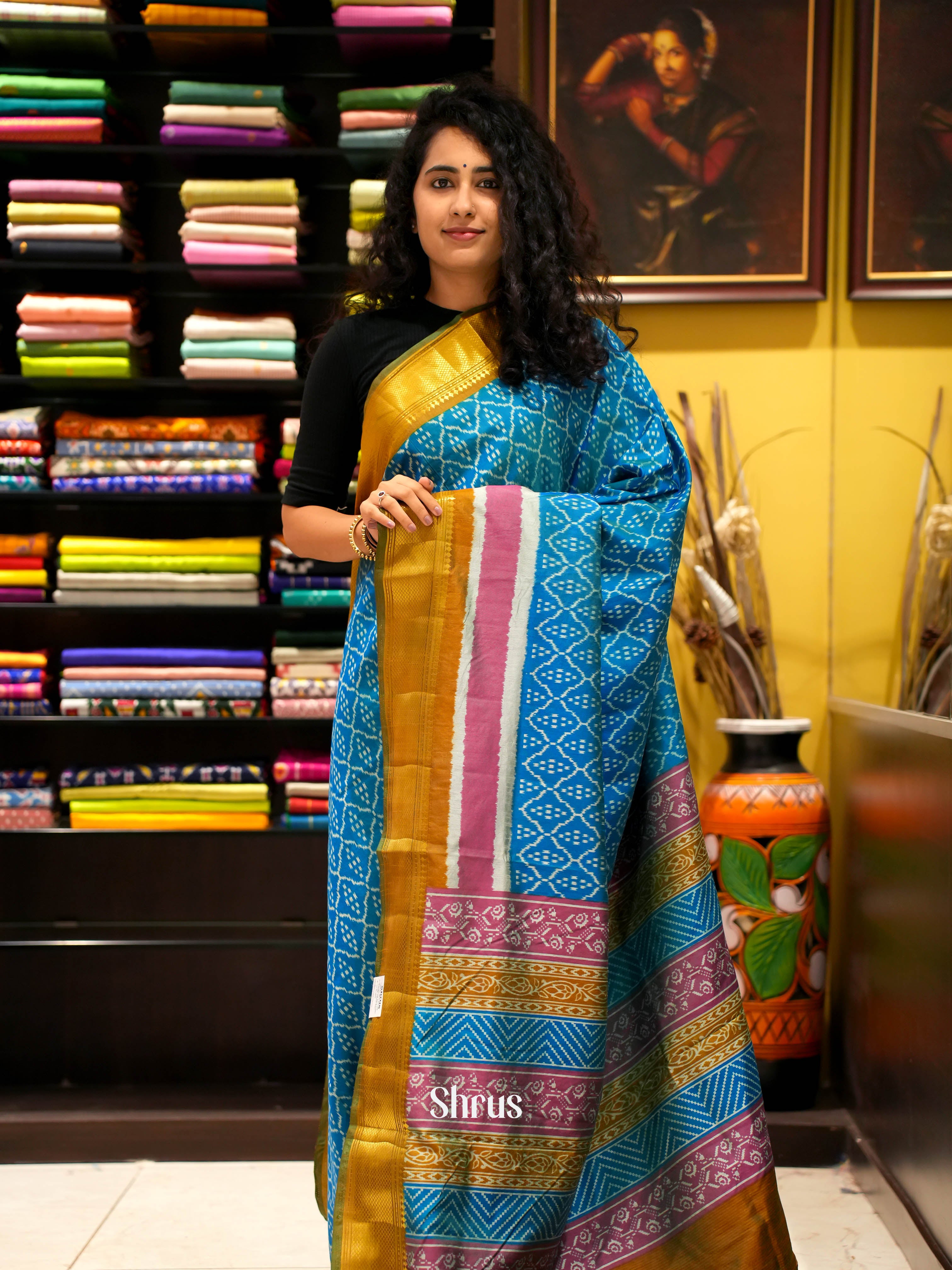 Blue & Brown - Semi Patola Saree - Shop on ShrusEternity.com