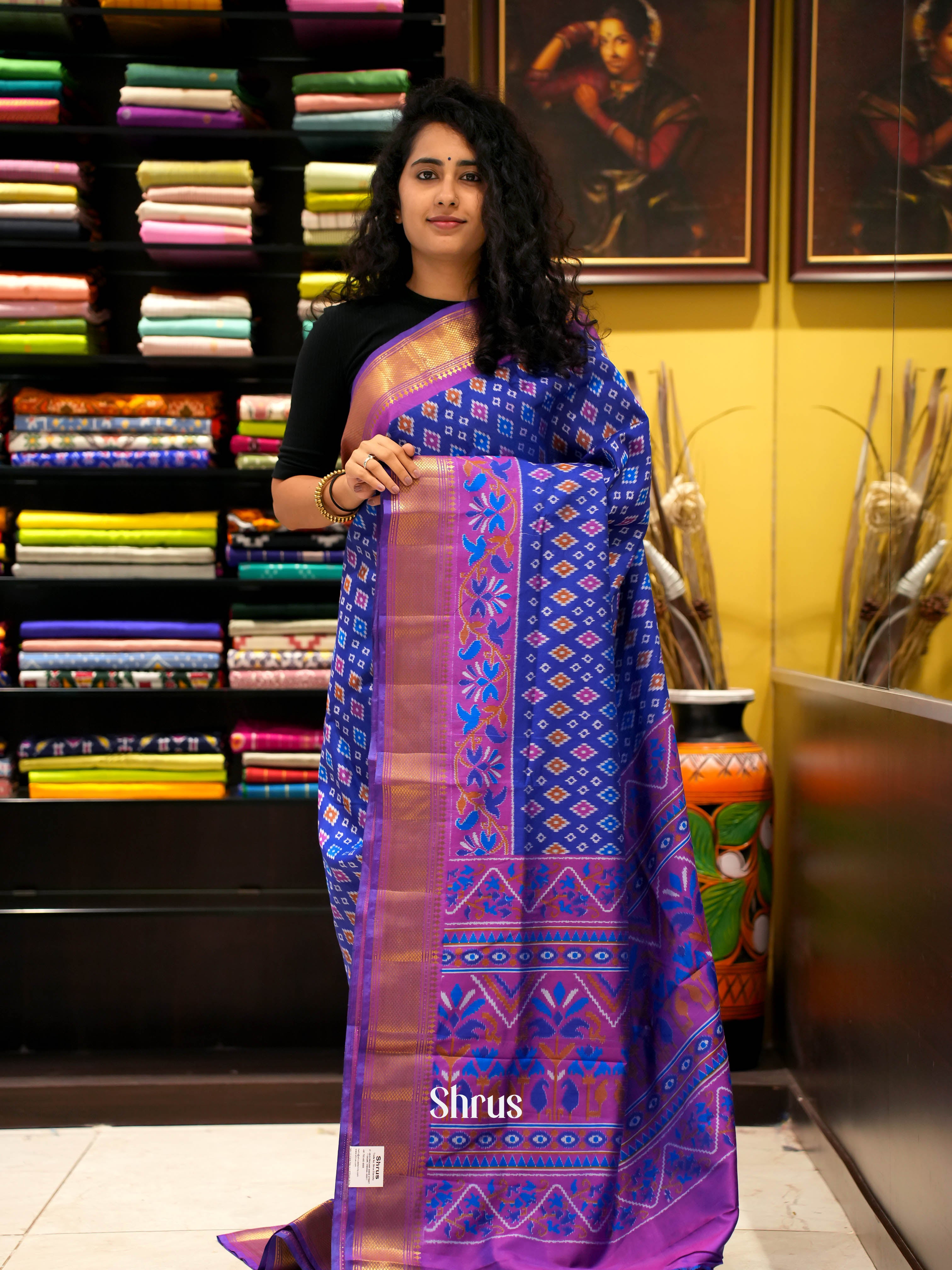 Blue & Purple - Semi Patola Saree - Shop on ShrusEternity.com