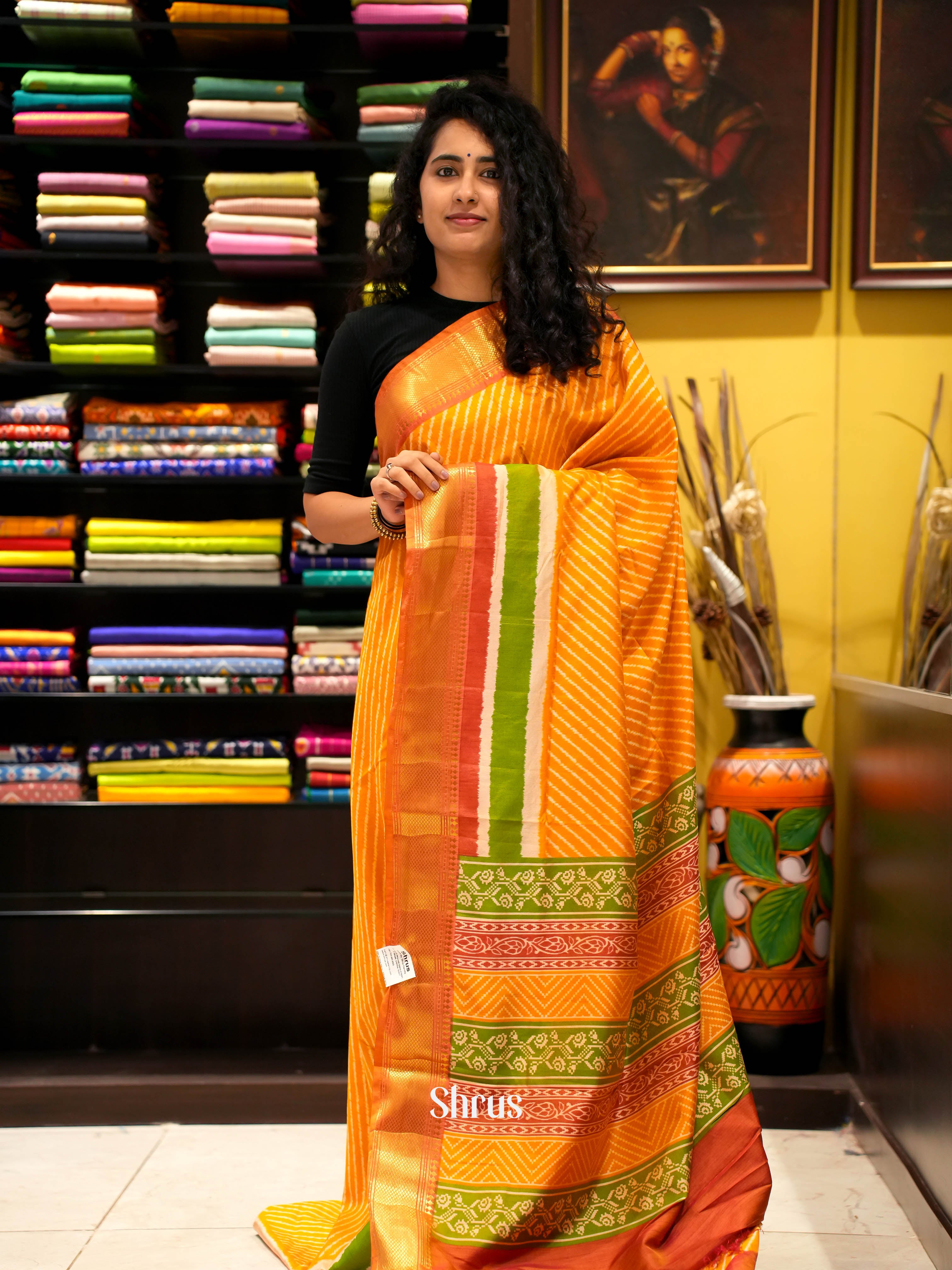 Orange & Brick - Semi Patola Saree - Shop on ShrusEternity.com