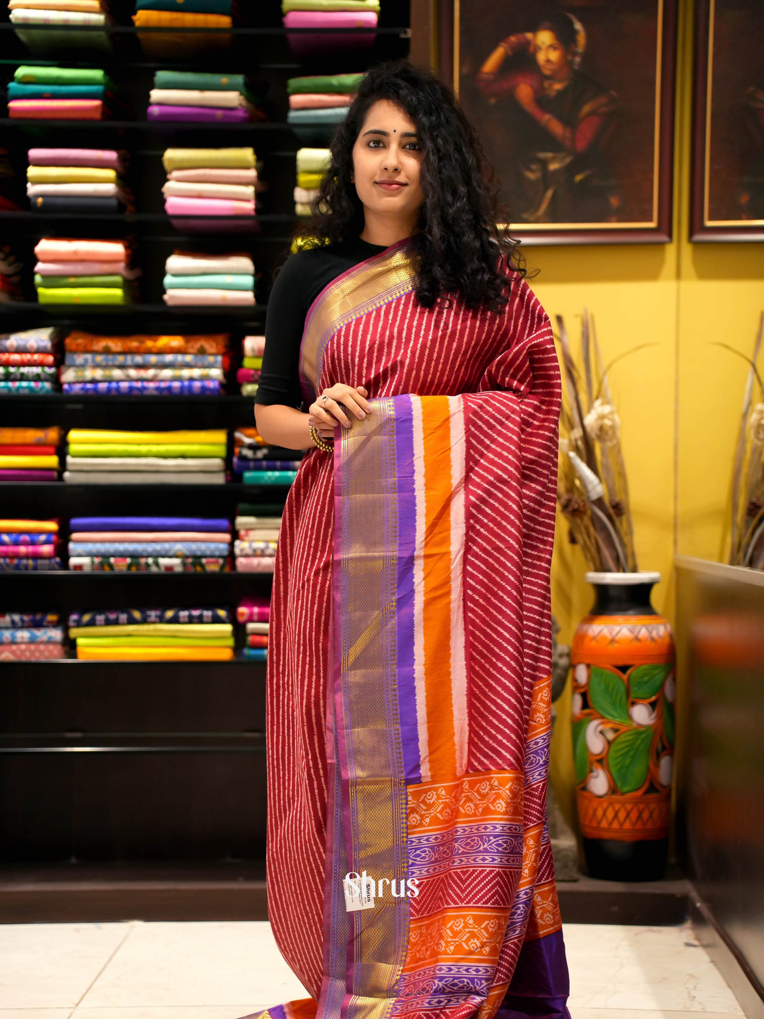 Maroon & Purple - Semi Patola Saree - Shop on ShrusEternity.com
