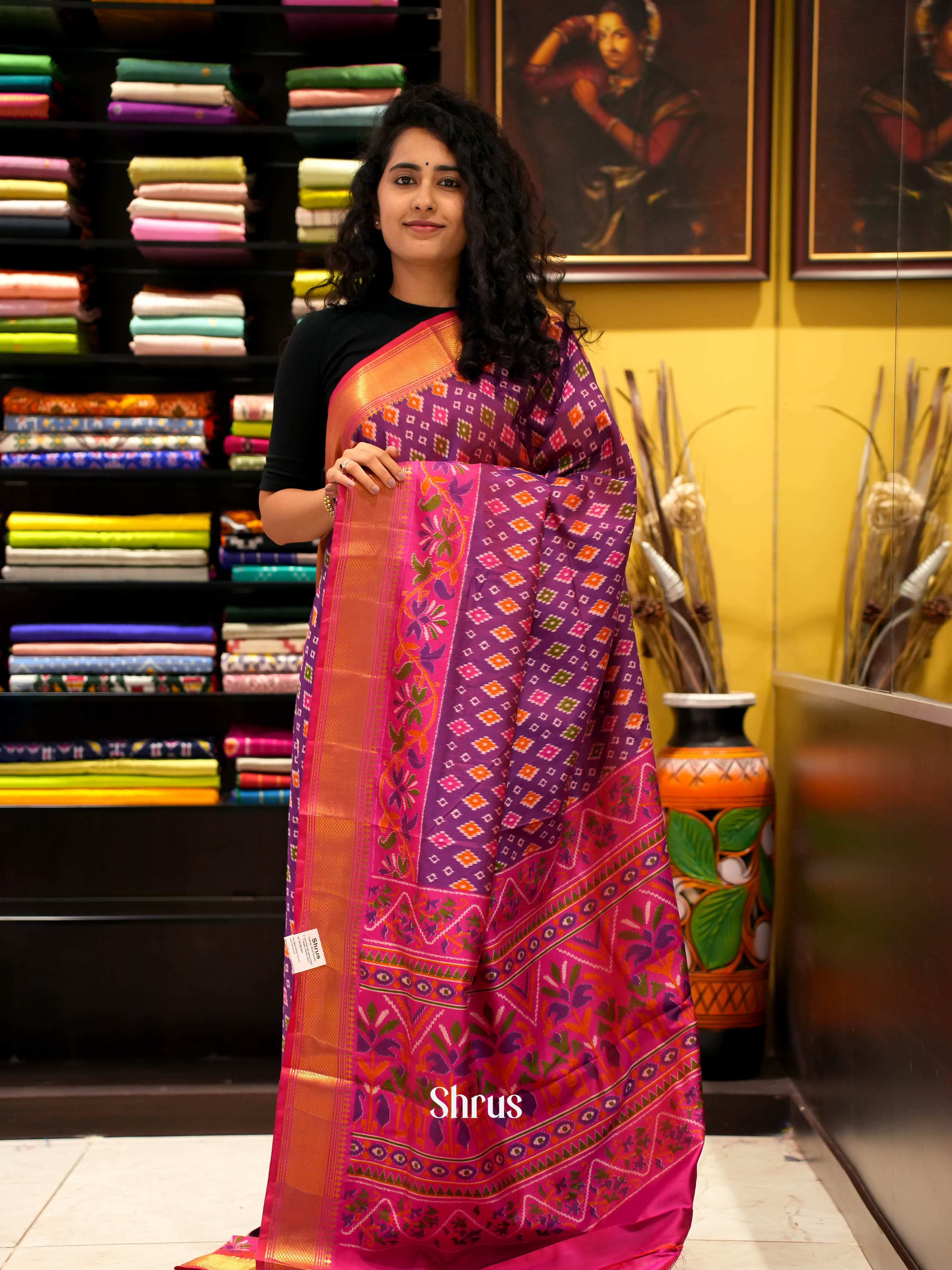 Purple & Pink - Semi Patola Saree - Shop on ShrusEternity.com