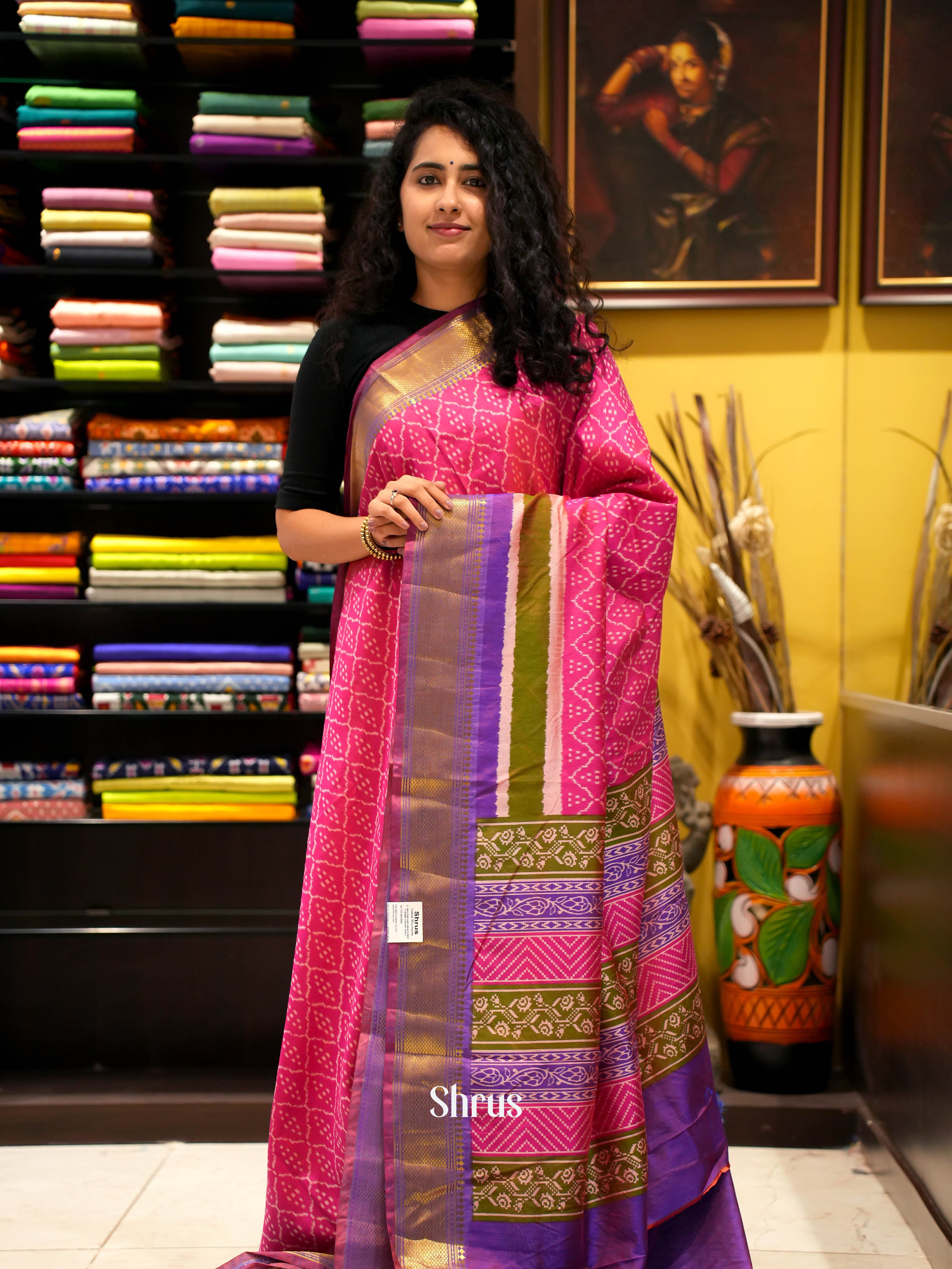 Pink & Purple- Semi Patola Saree - Shop on ShrusEternity.com