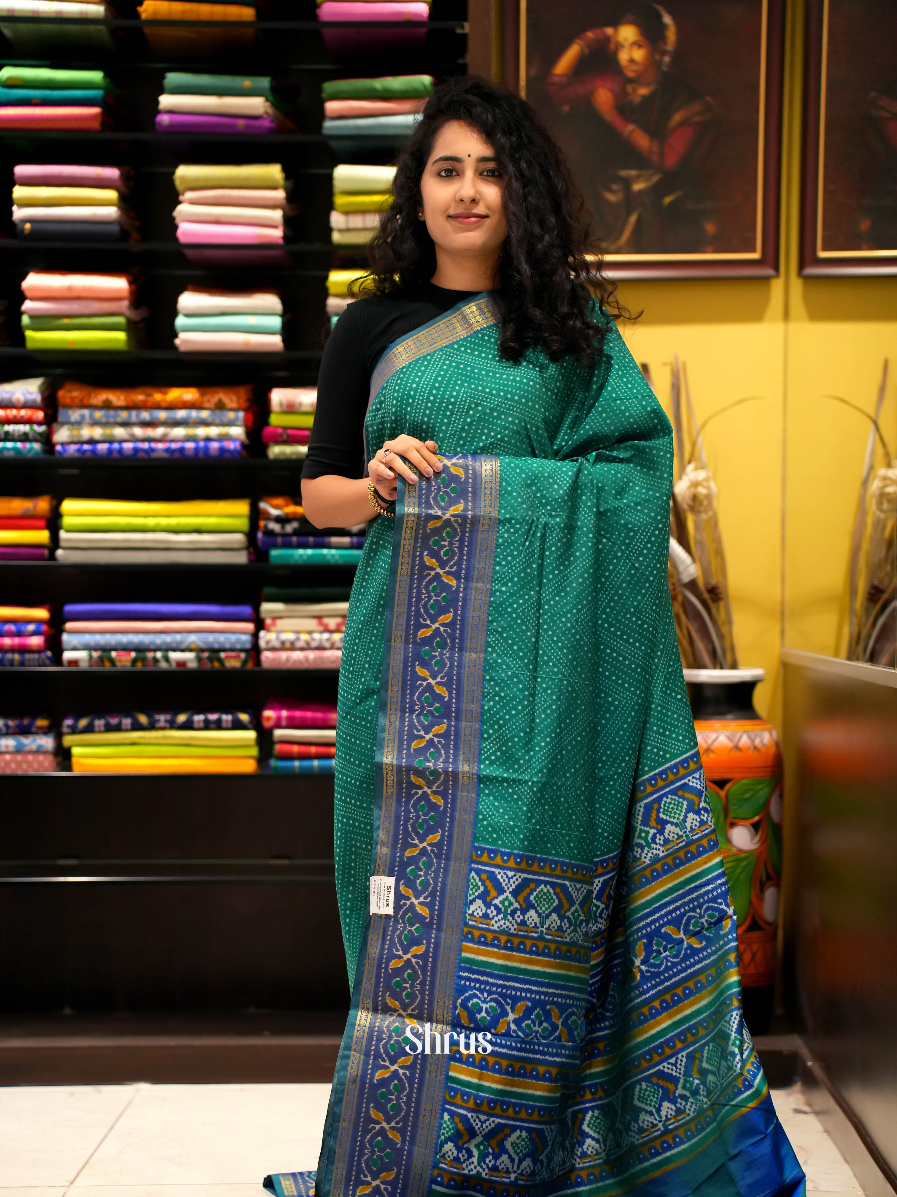 Green & Blue- Semi Patola Saree - Shop on ShrusEternity.com