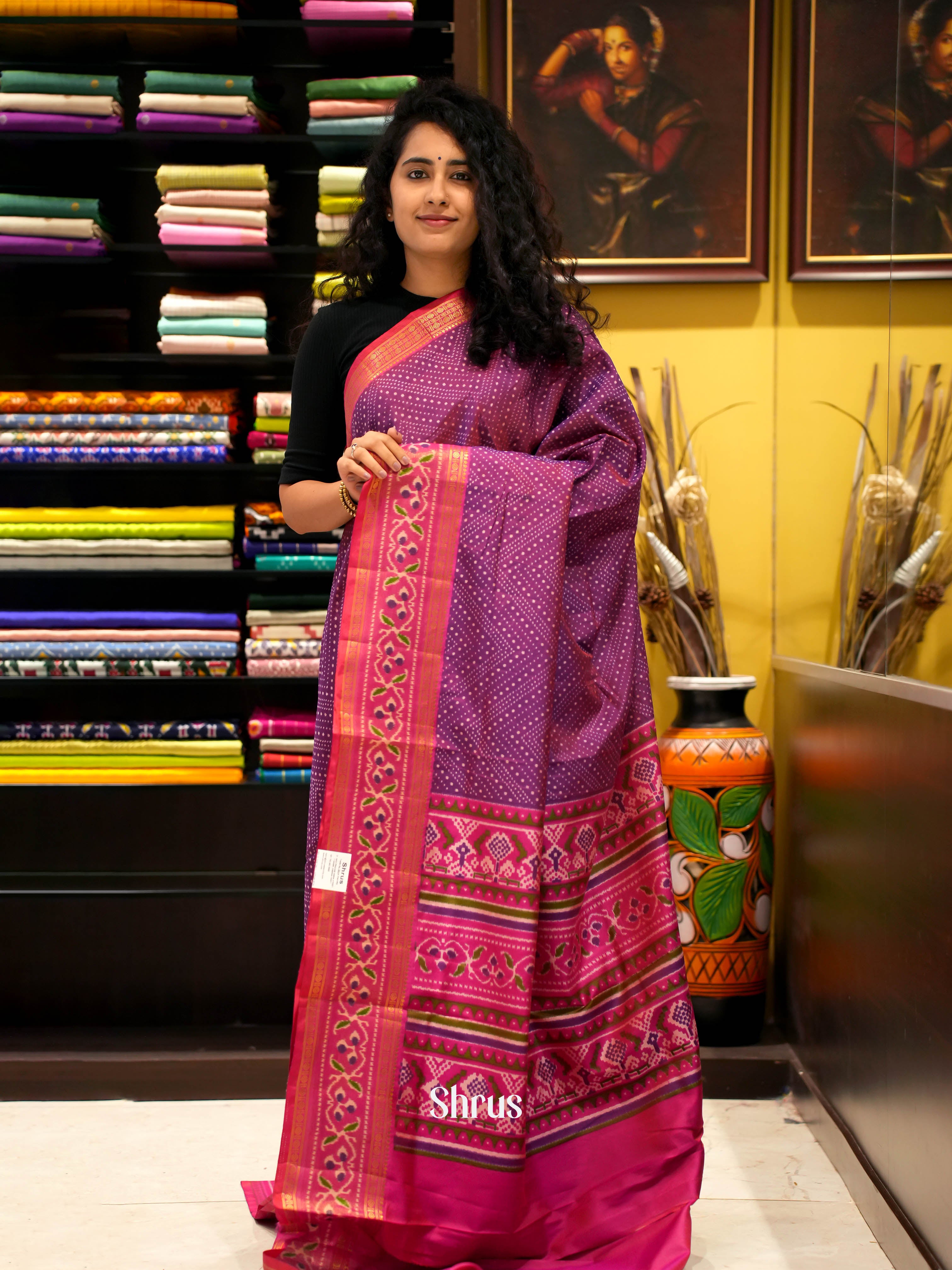Purple & Pink - Semi Patola Saree - Shop on ShrusEternity.com