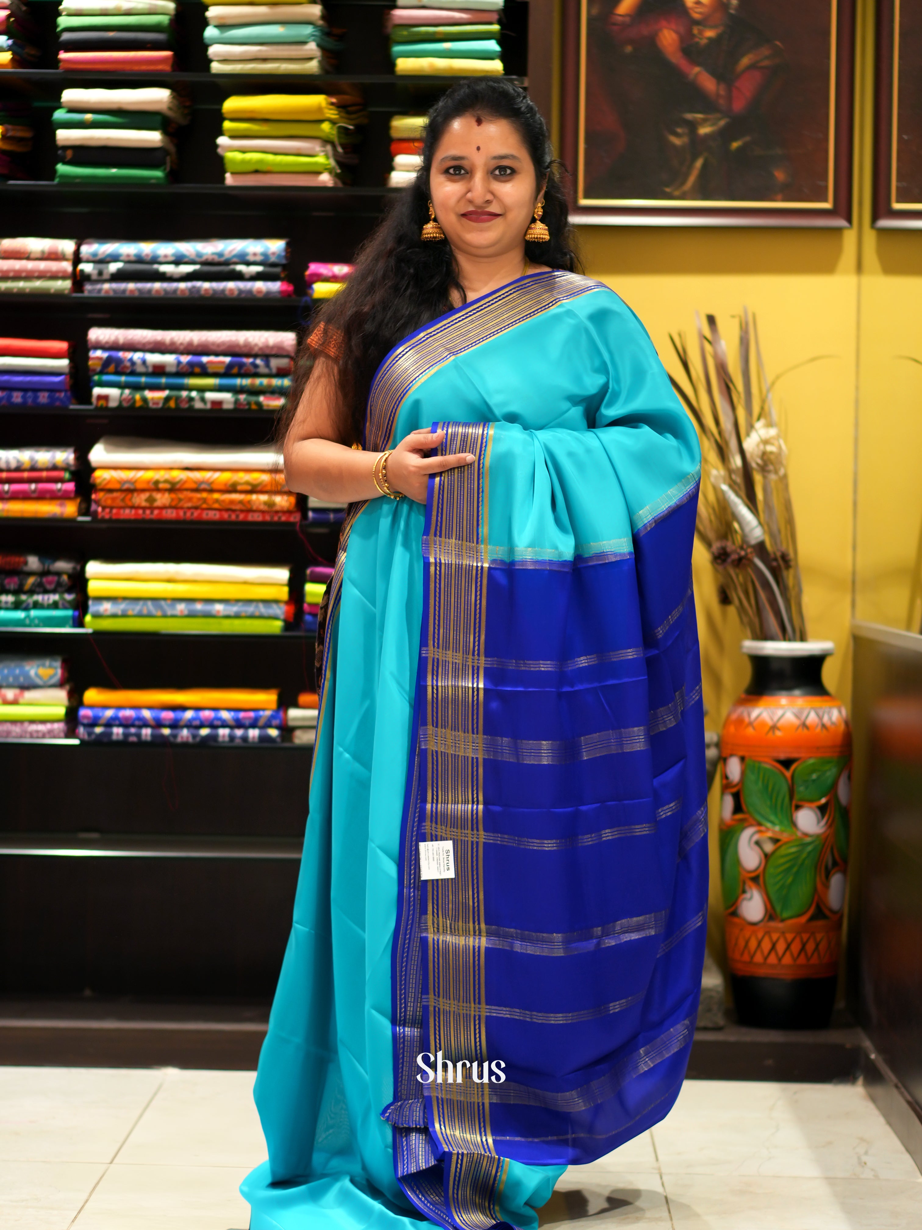 Teal & Blue - Mysore Silk Saree - Shop on ShrusEternity.com