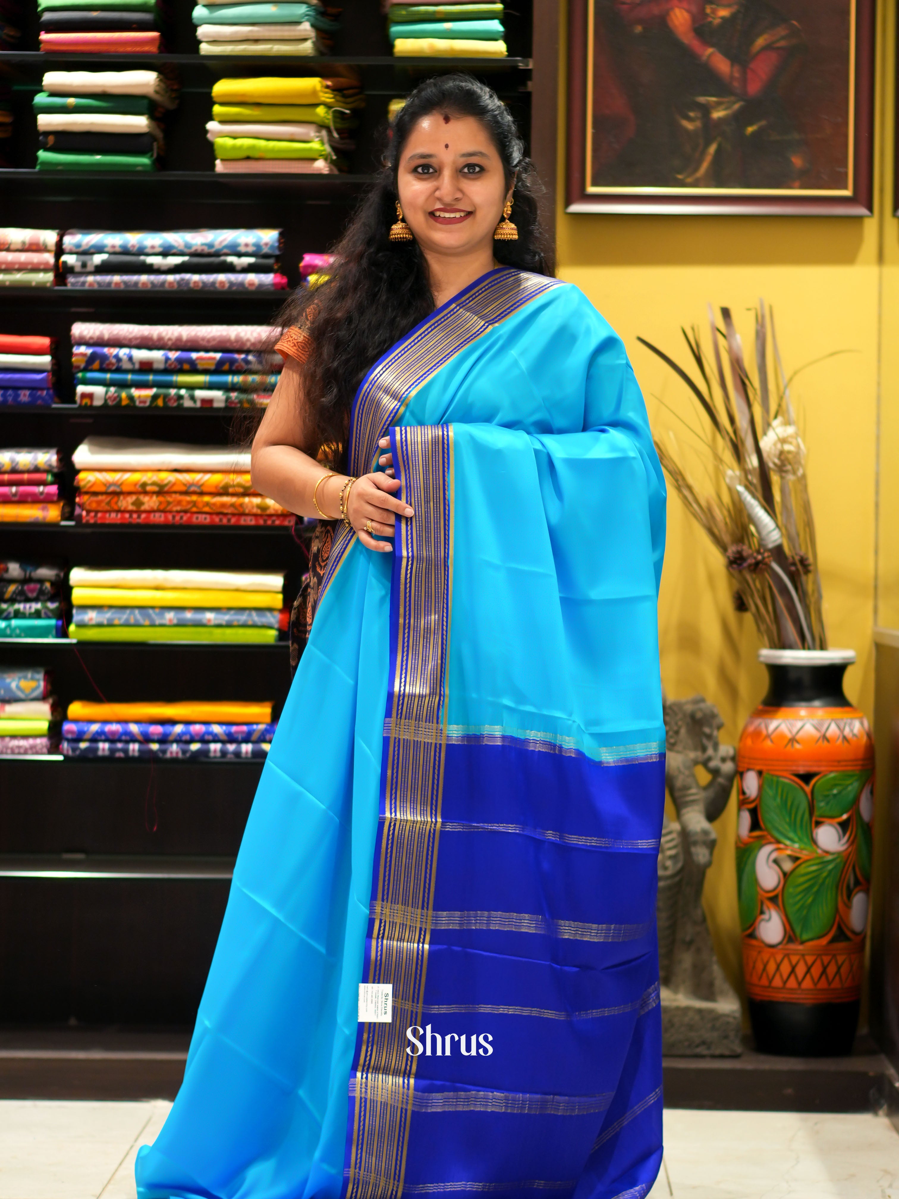 Teal & Blue - Mysore Silk Saree - Shop on ShrusEternity.com