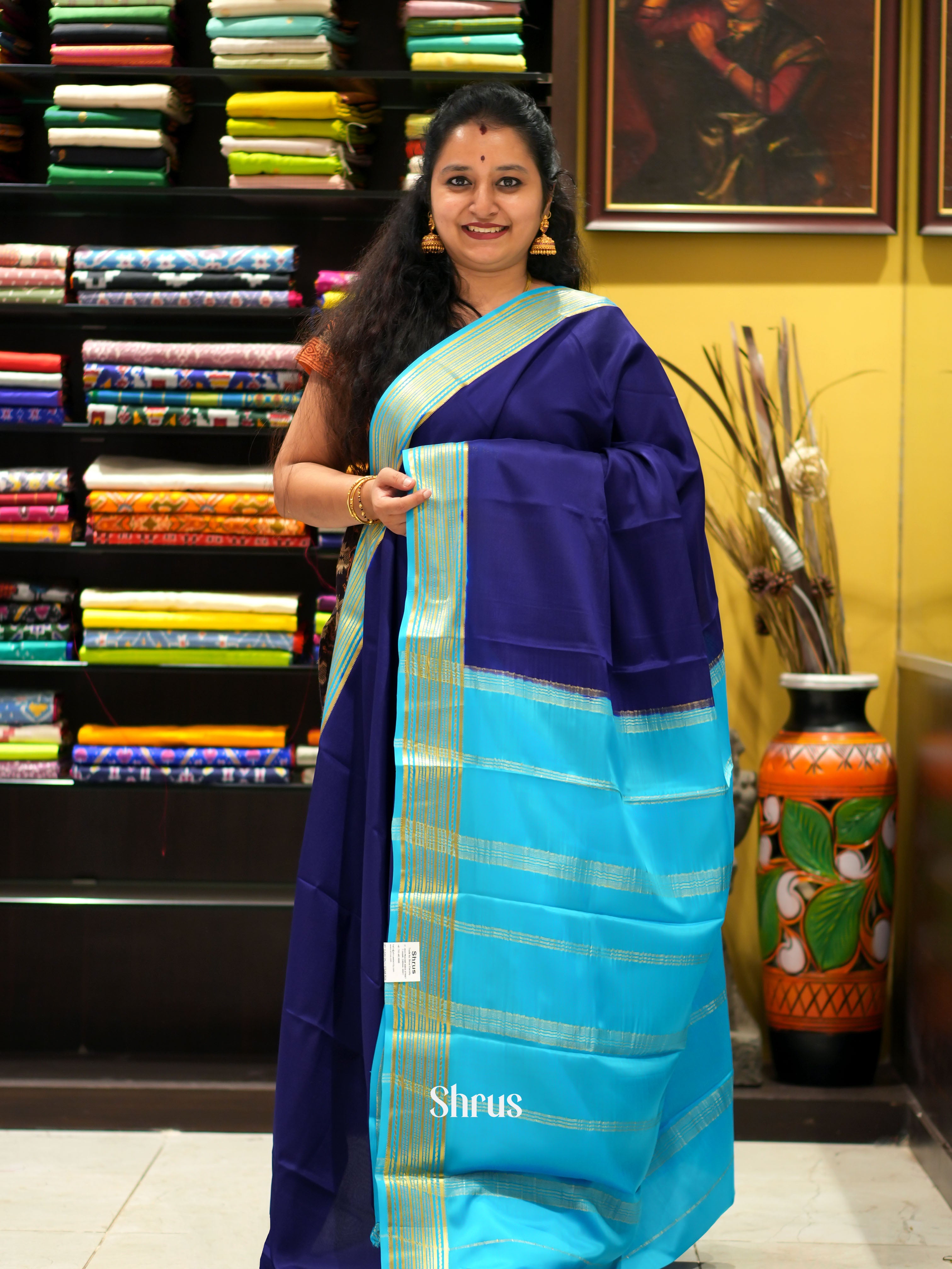 Blue & Teal - Mysore Silk Saree - Shop on ShrusEternity.com
