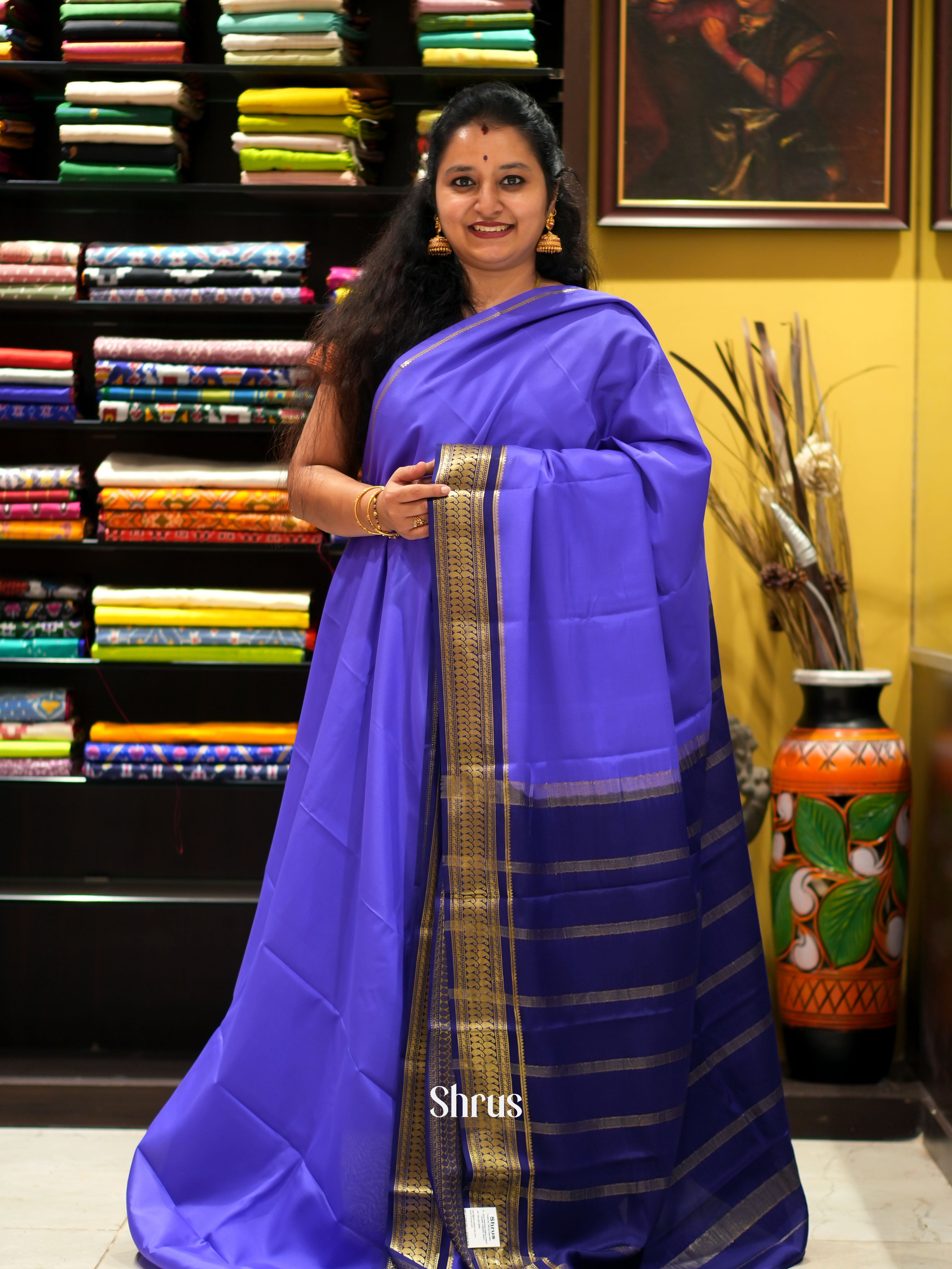 Purple & Blue - Mysore Silk Saree - Shop on ShrusEternity.com