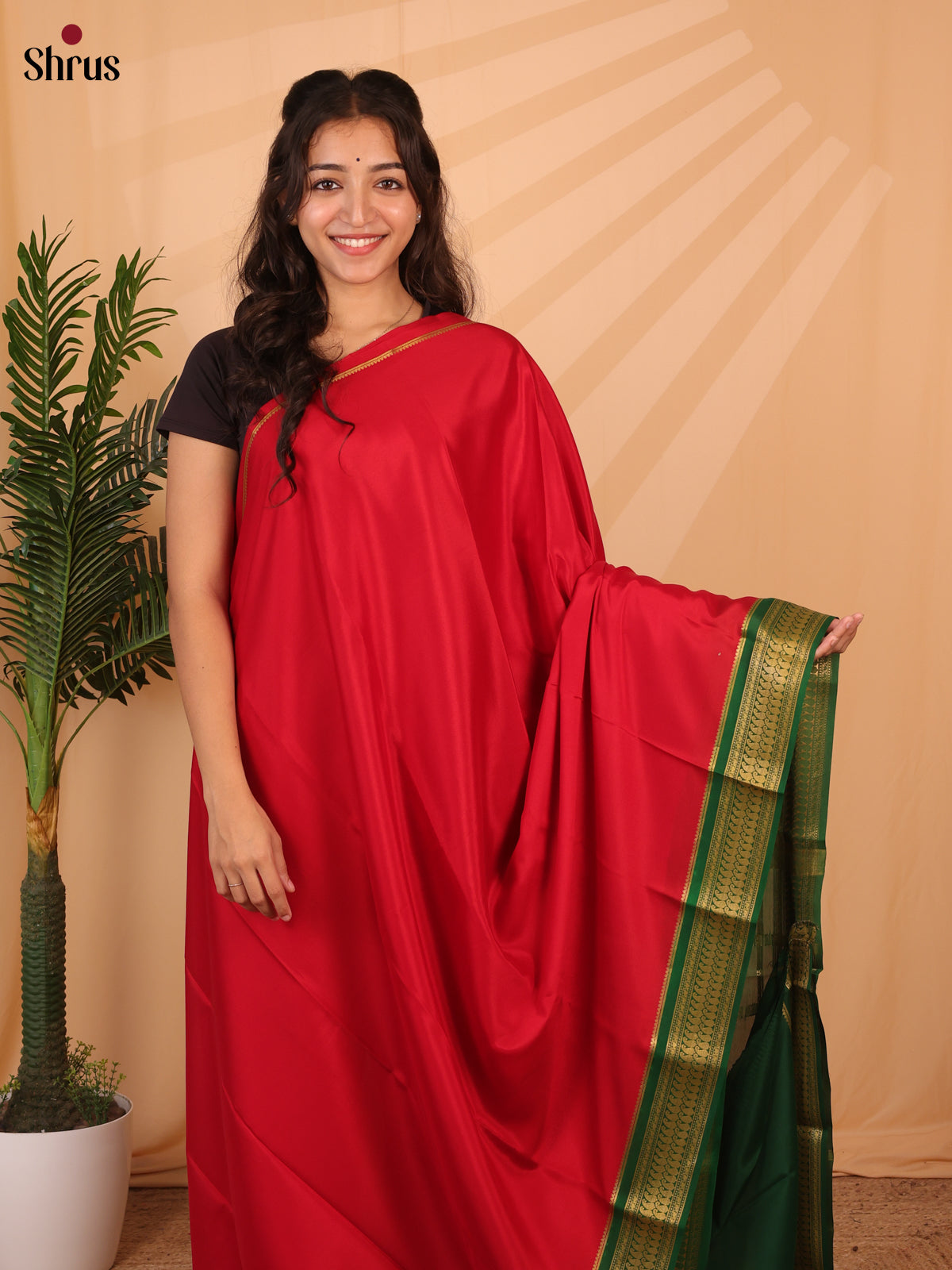 Red & green - Mysore Silk Saree - Shop on ShrusEternity.com
