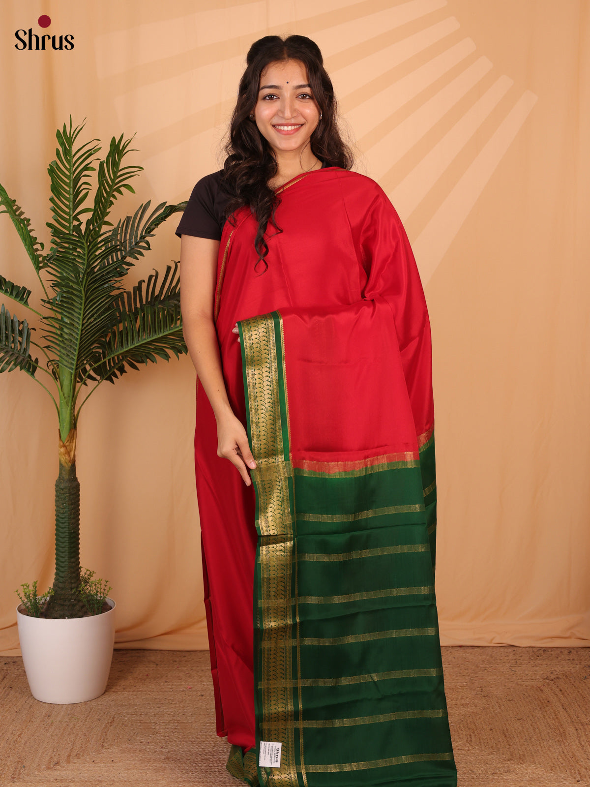 Red & green - Mysore Silk Saree - Shop on ShrusEternity.com