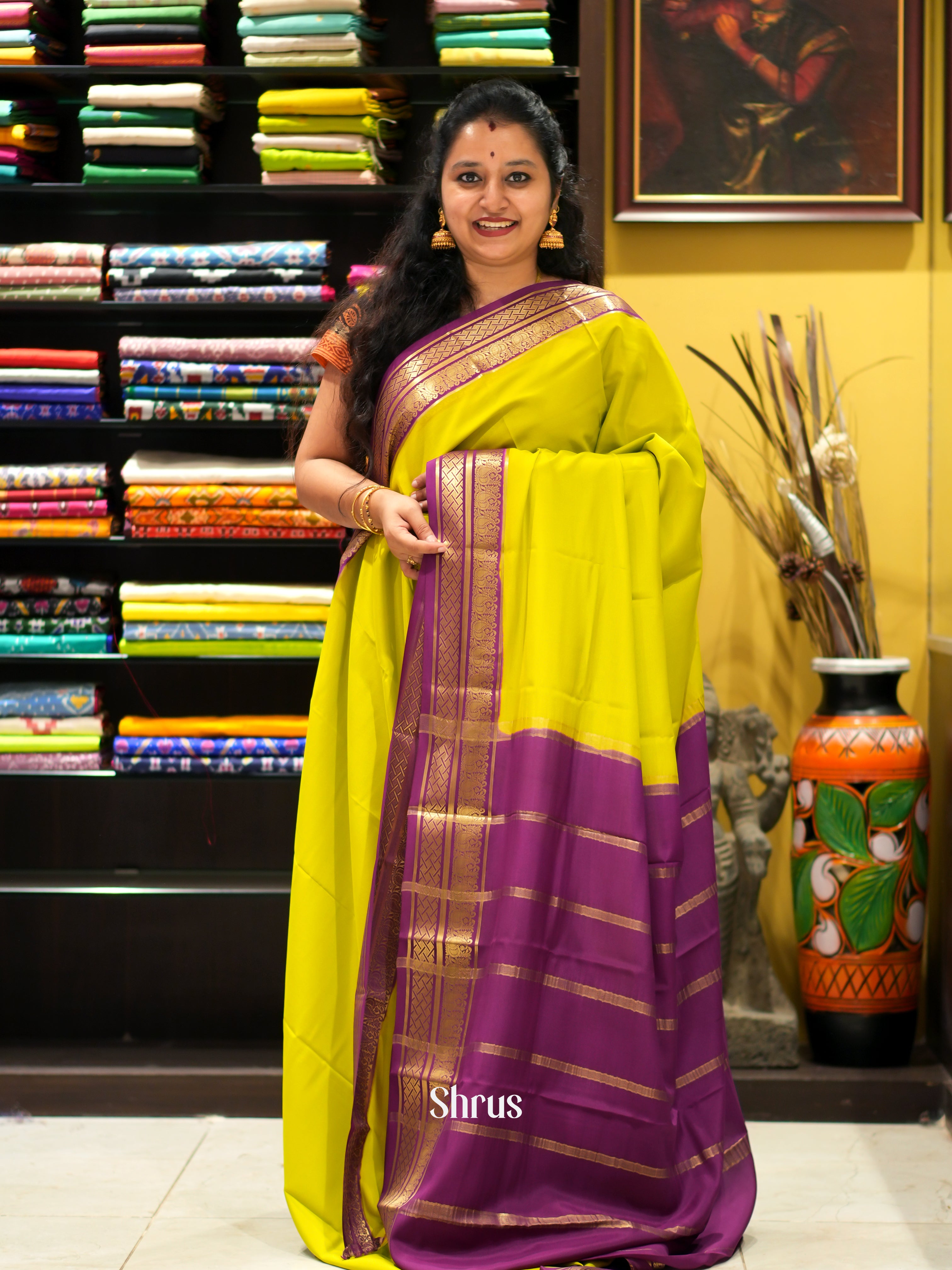 Green & Purple - Mysore Silk Saree - Shop on ShrusEternity.com