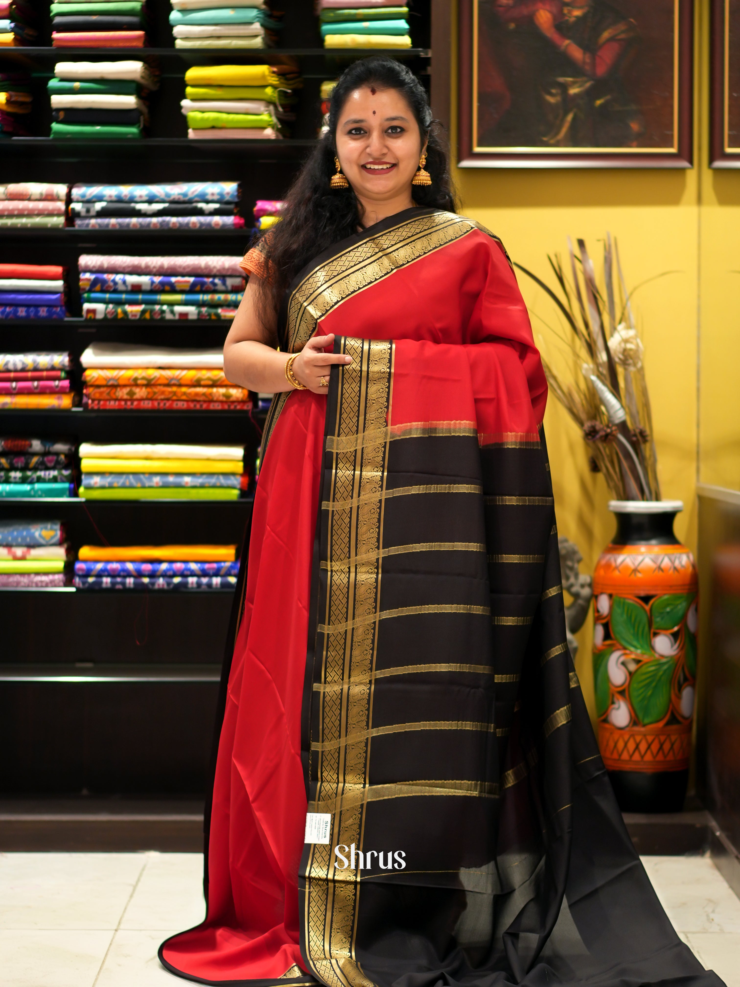 Red & Black - Mysore Silk Saree - Shop on ShrusEternity.com