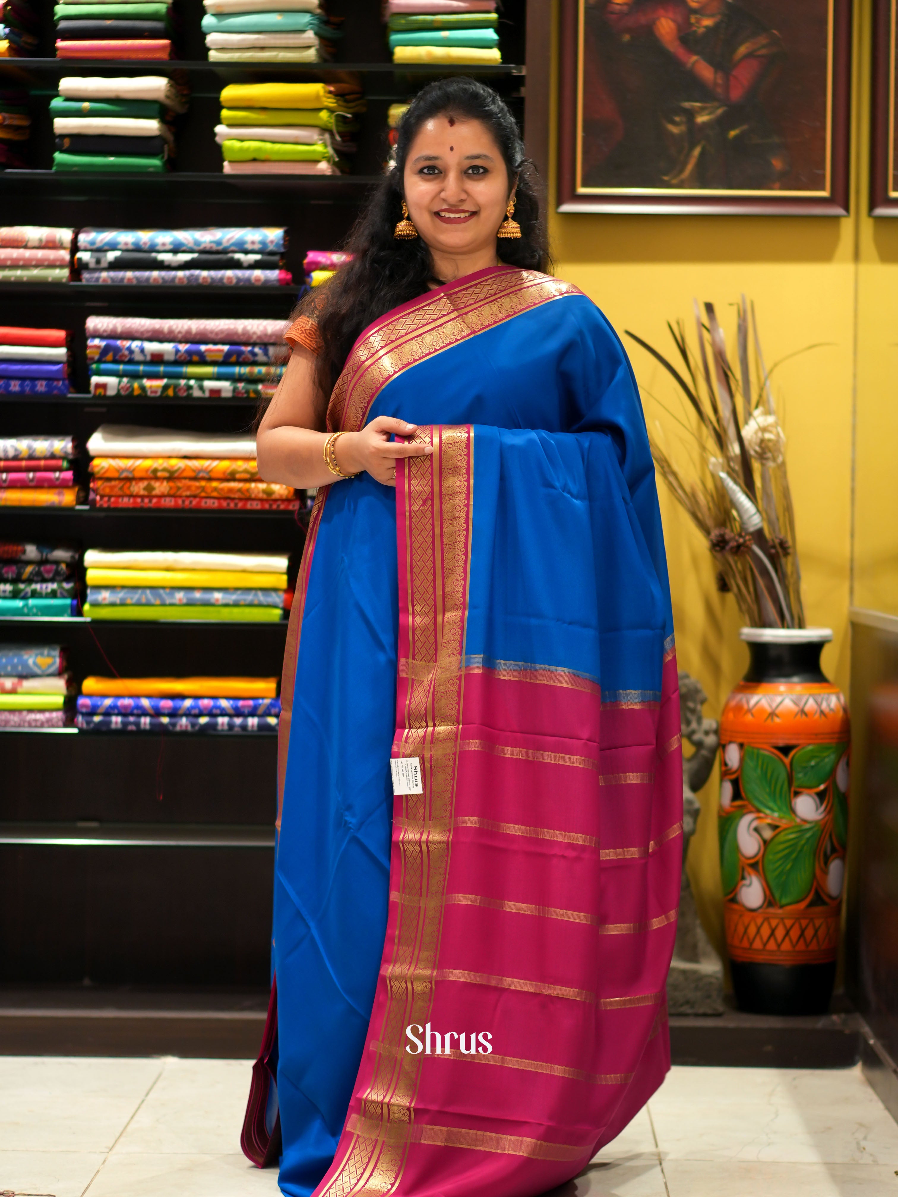 Blue & pink - Mysore Silk Saree - Shop on ShrusEternity.com