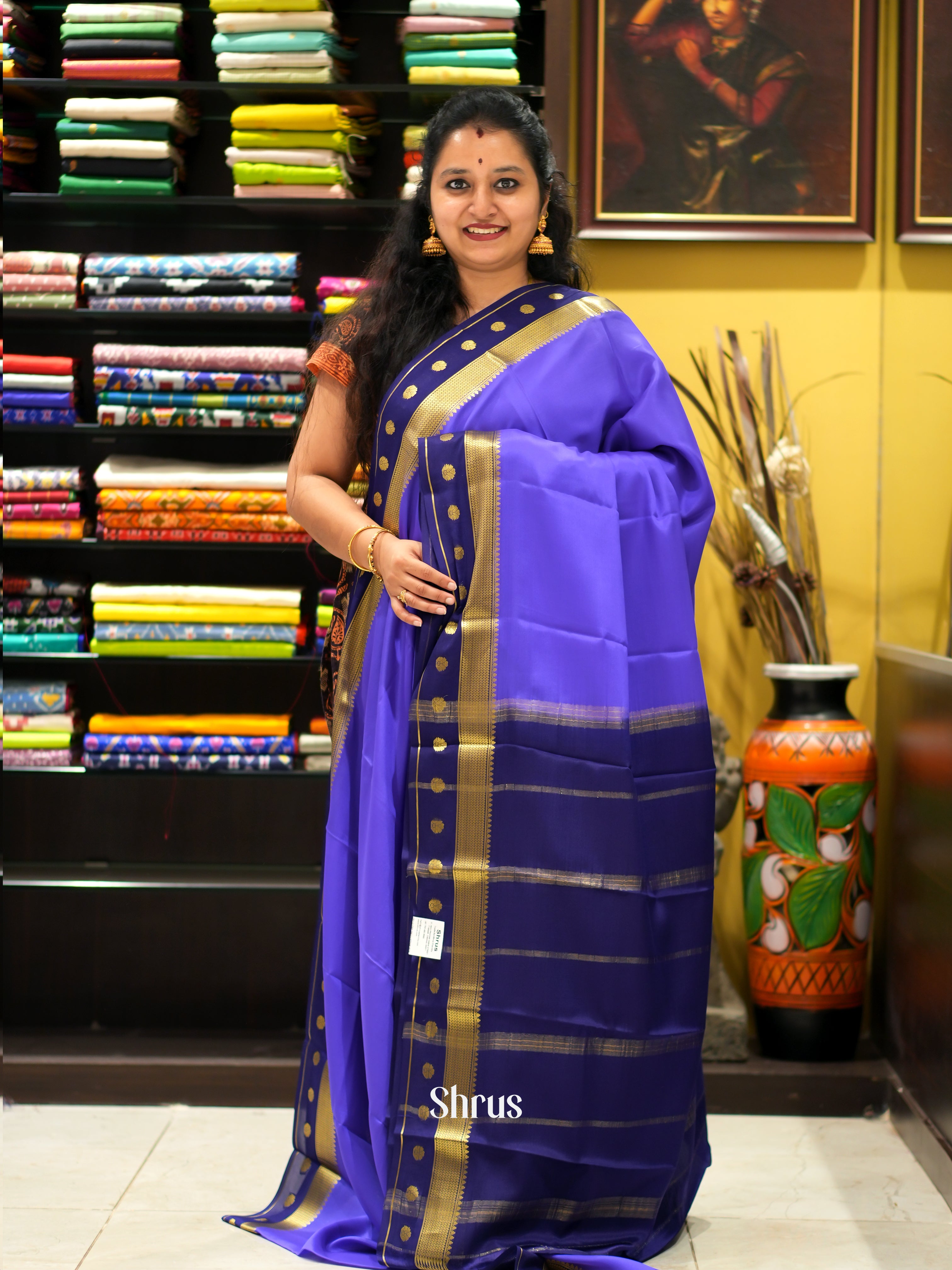 Purple & Blue - Mysore Silk Saree - Shop on ShrusEternity.com
