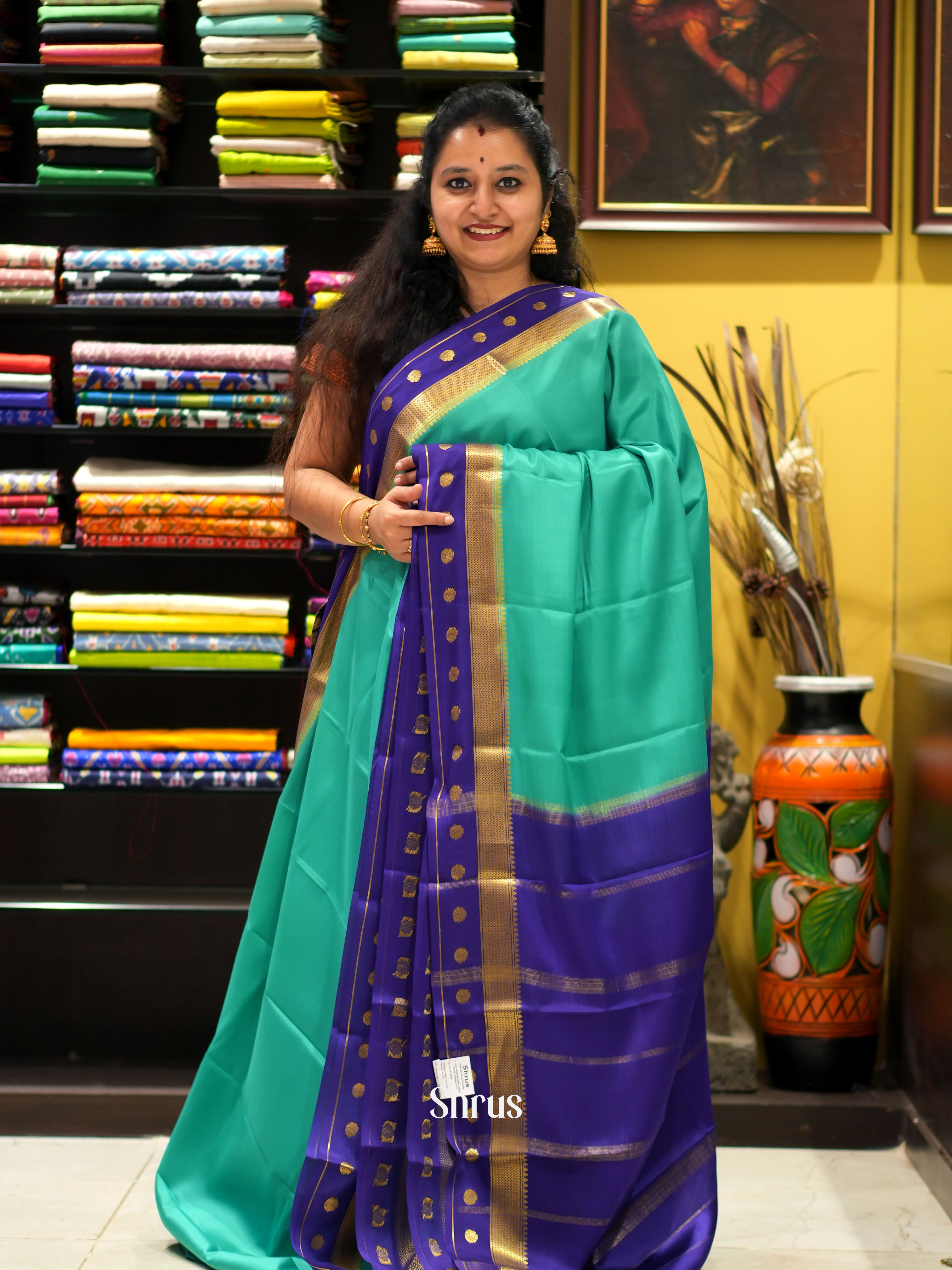 Green & Purple - Mysore Silk Saree - Shop on ShrusEternity.com