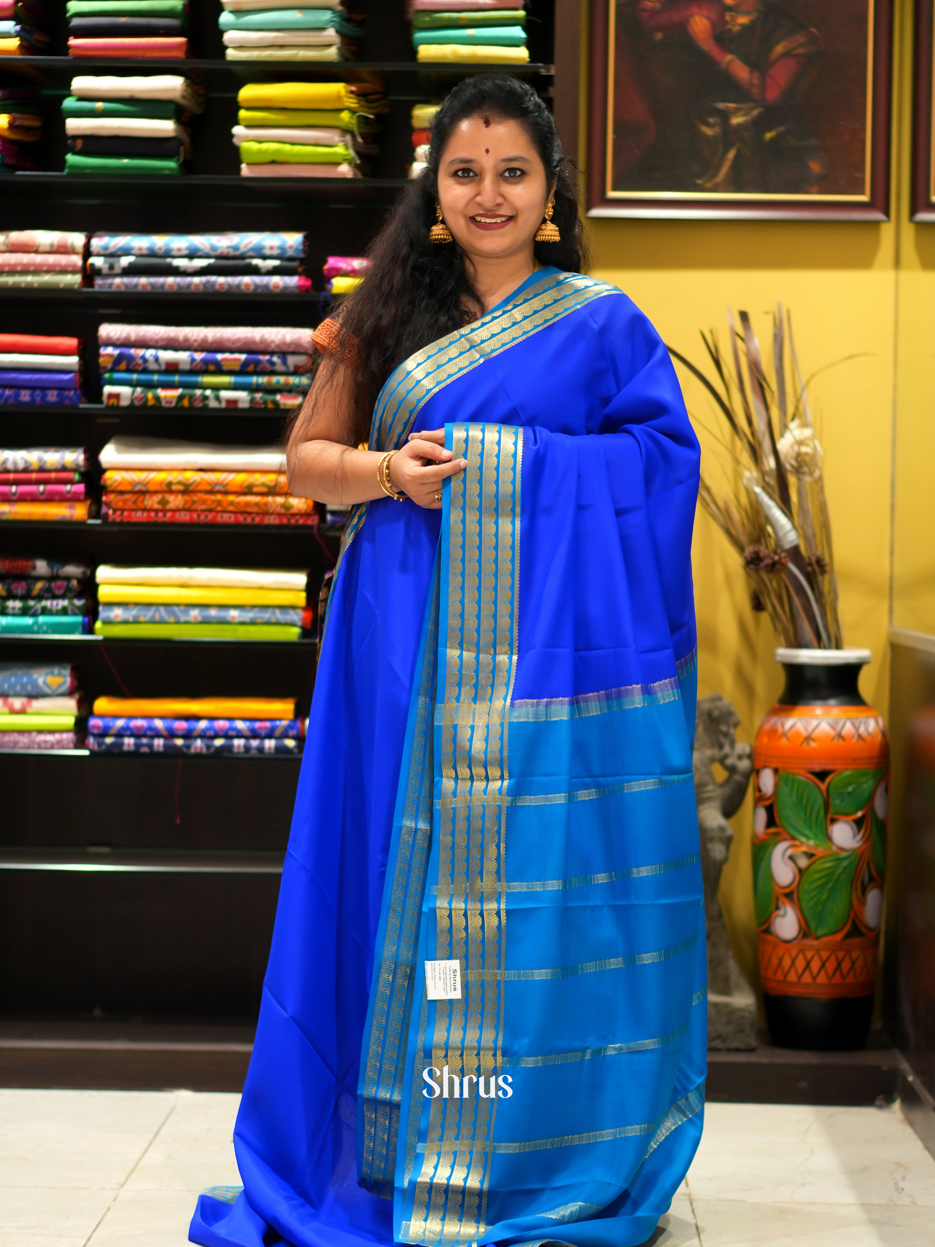 Blue & Teal - Mysore Silk Saree - Shop on ShrusEternity.com