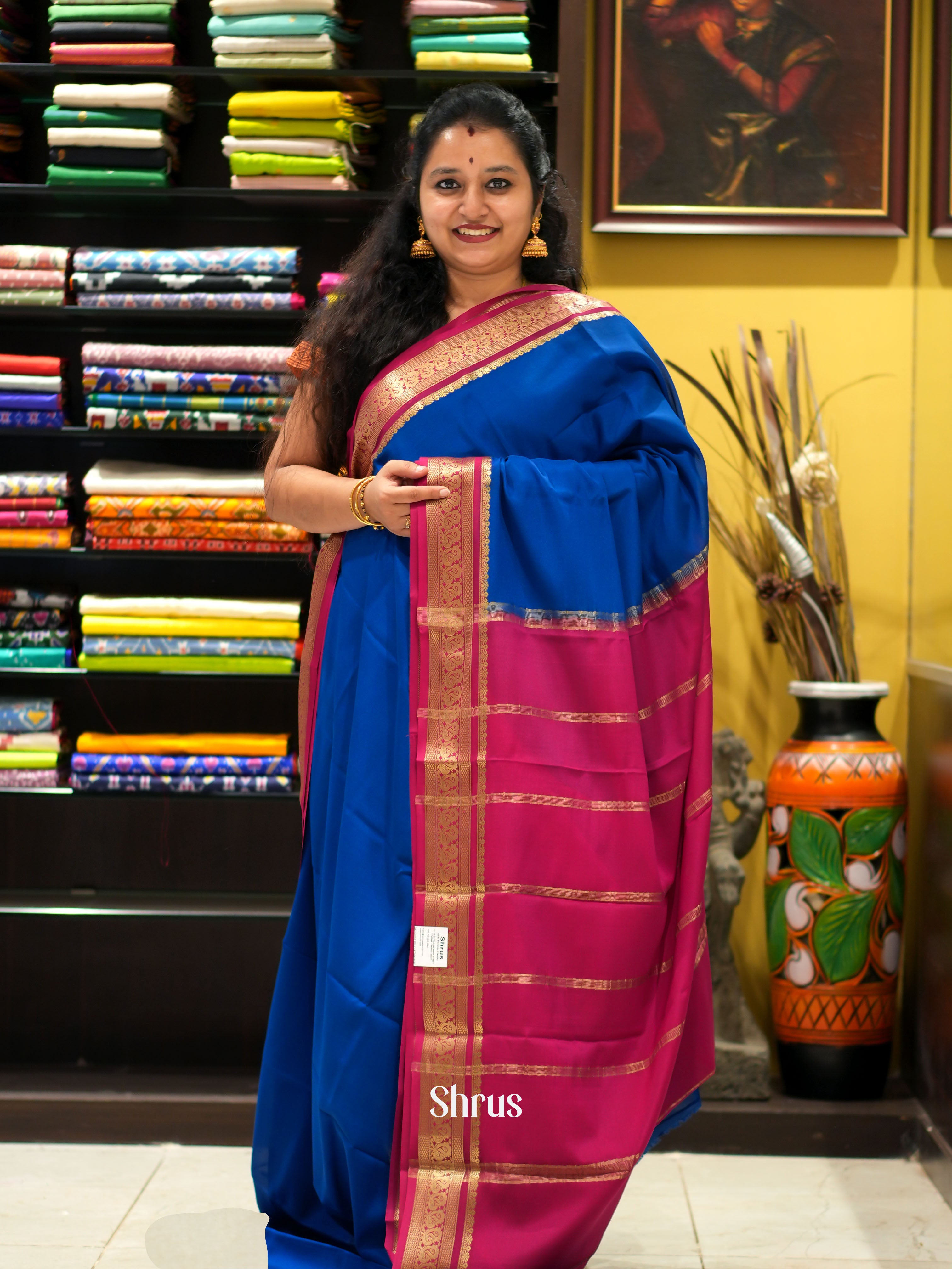 Blue & Maroon - Mysore Silk Saree - Shop on ShrusEternity.com