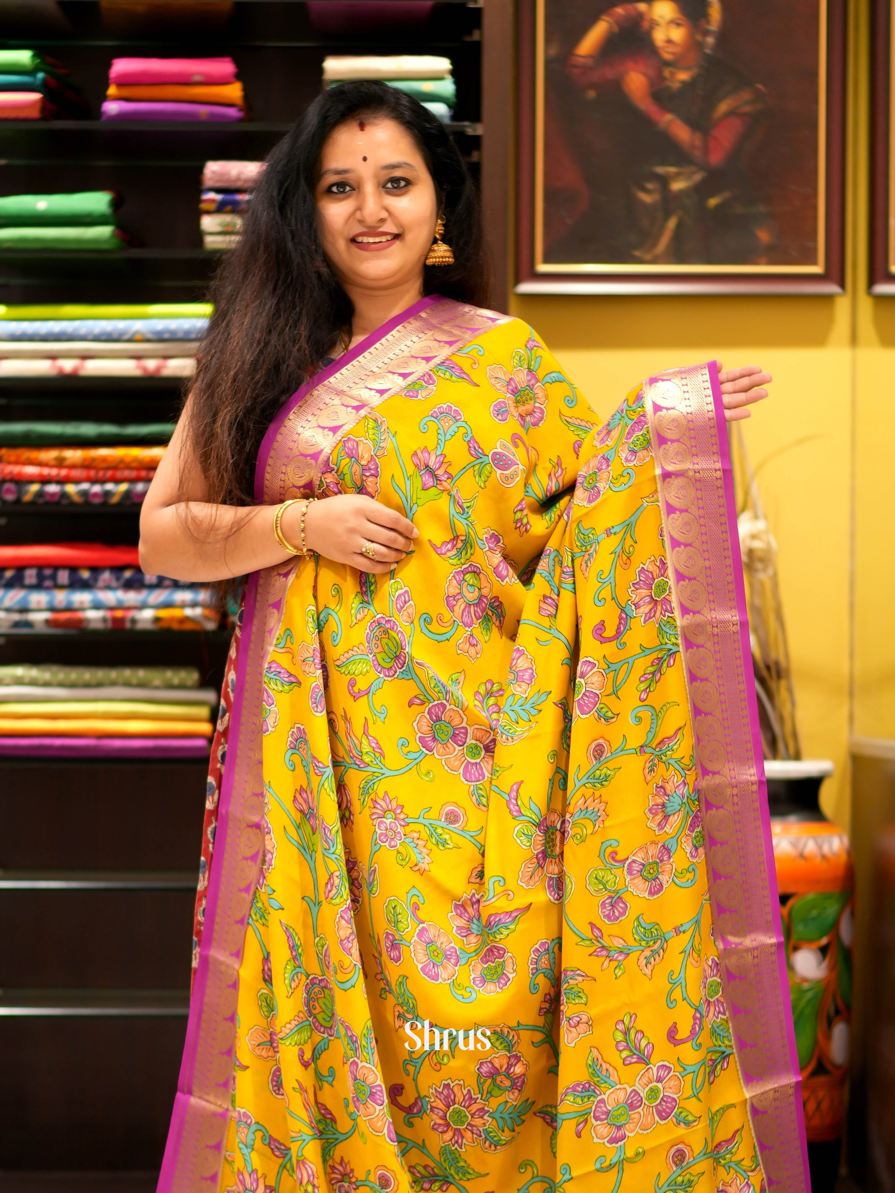 Yellow & Pink - Mysore silk Saree - Shop on ShrusEternity.com
