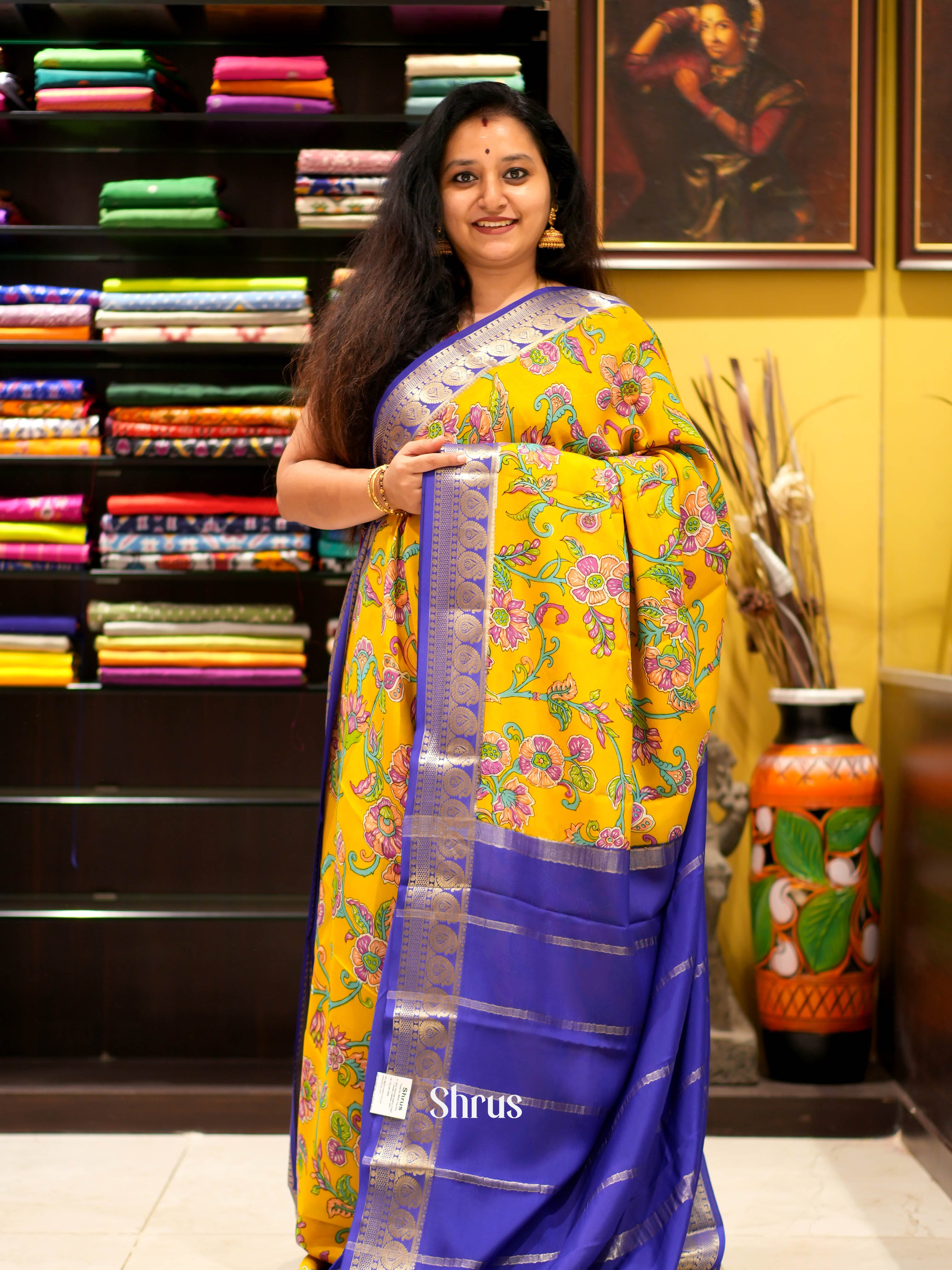 Yellow & Purple - Mysore silk Saree - Shop on ShrusEternity.com