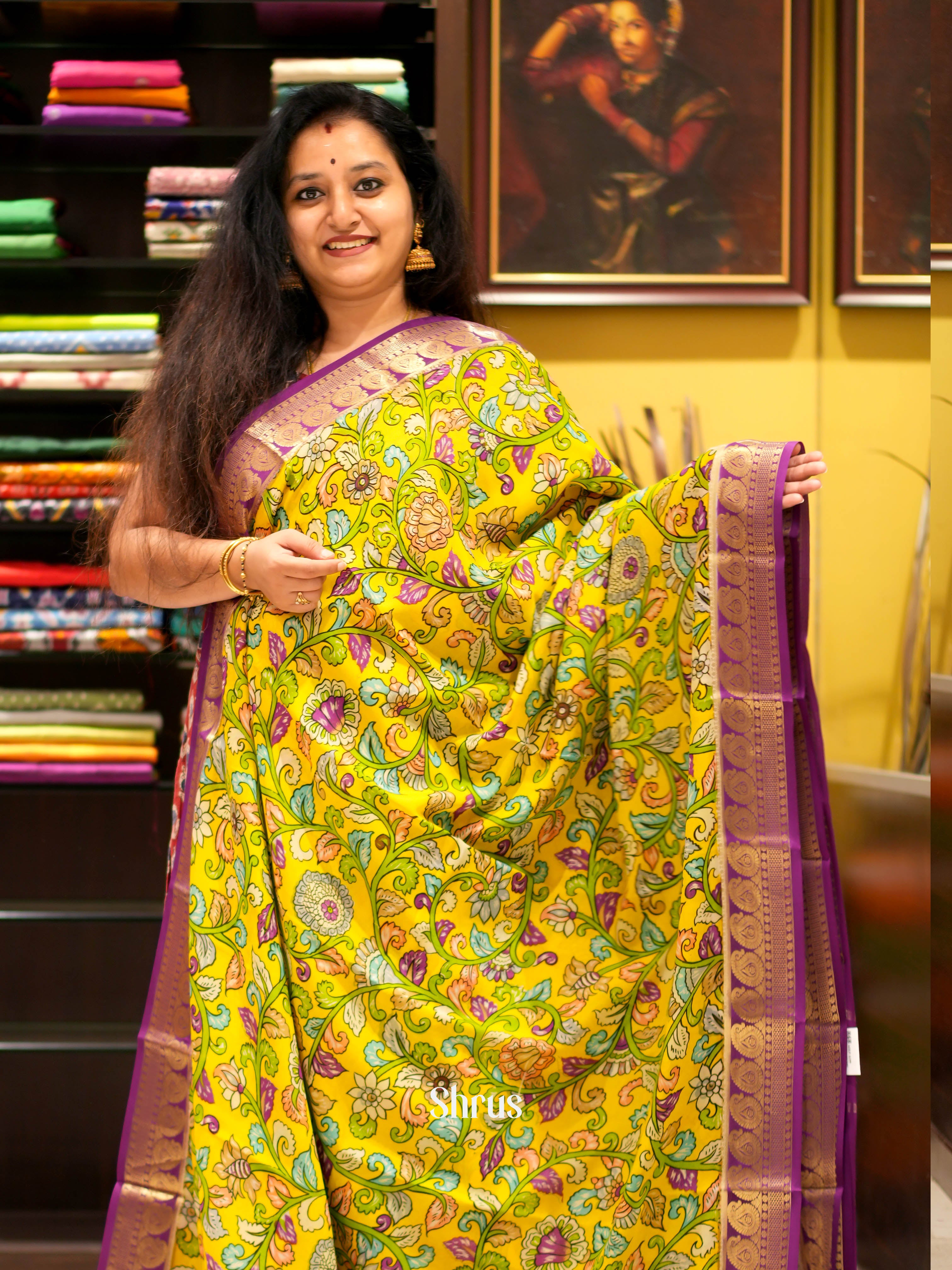 Yellow & Purple - Mysore silk Saree - Shop on ShrusEternity.com