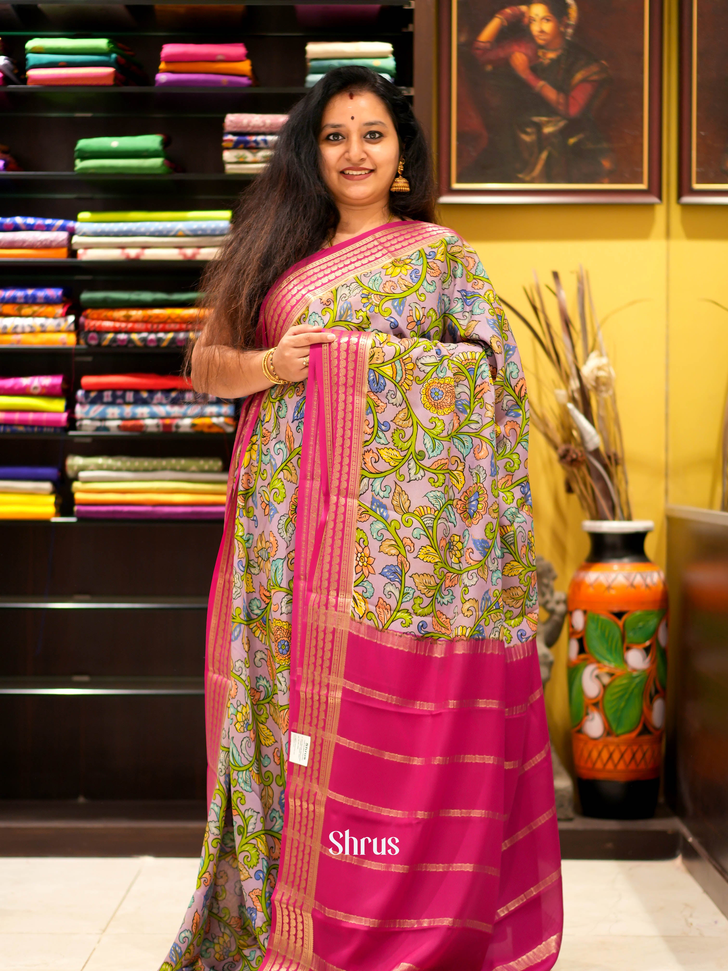 Lavender & Pink - Mysore silk Saree - Shop on ShrusEternity.com