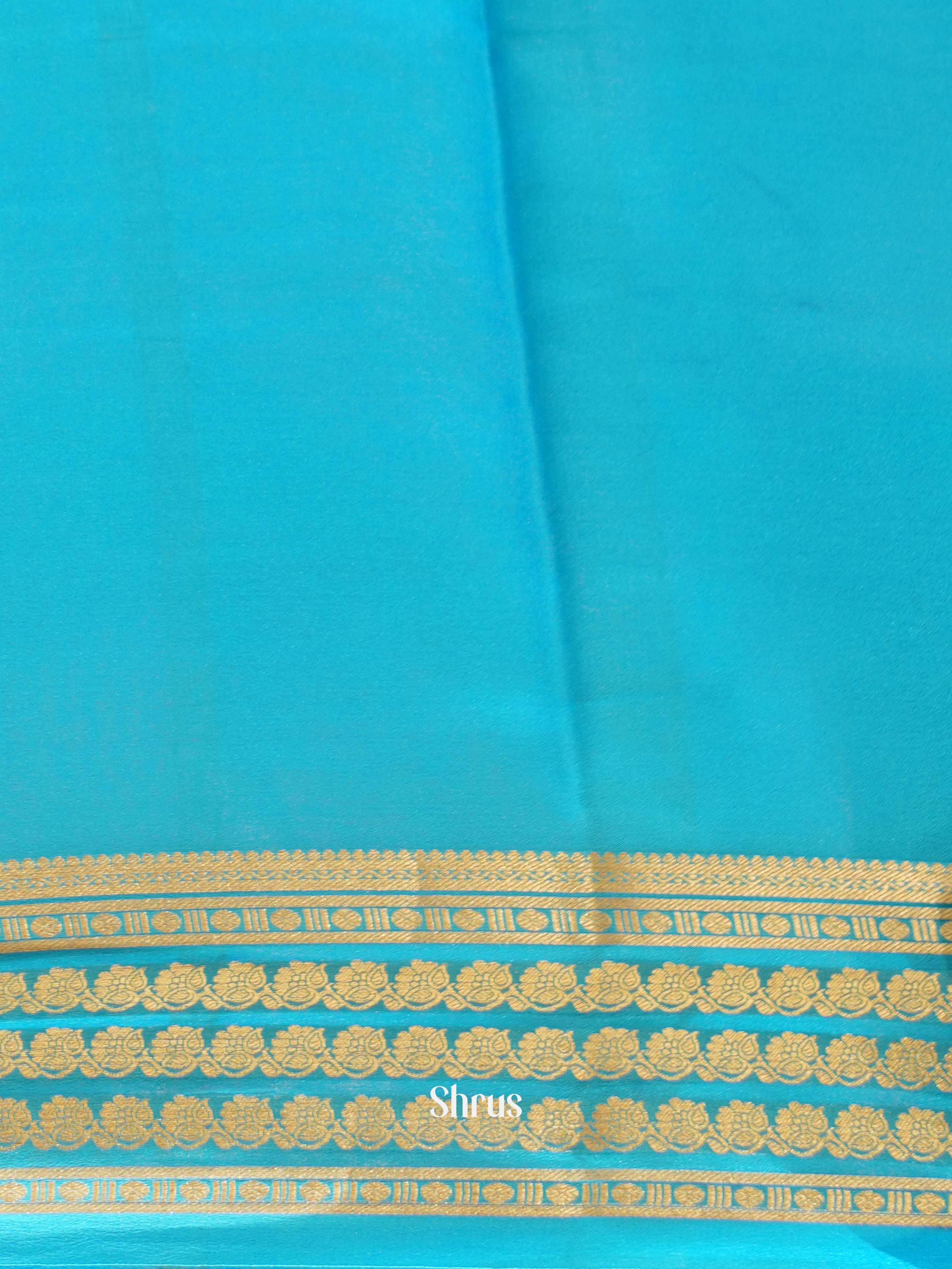 Beige & Teal - Mysore silk Saree - Shop on ShrusEternity.com