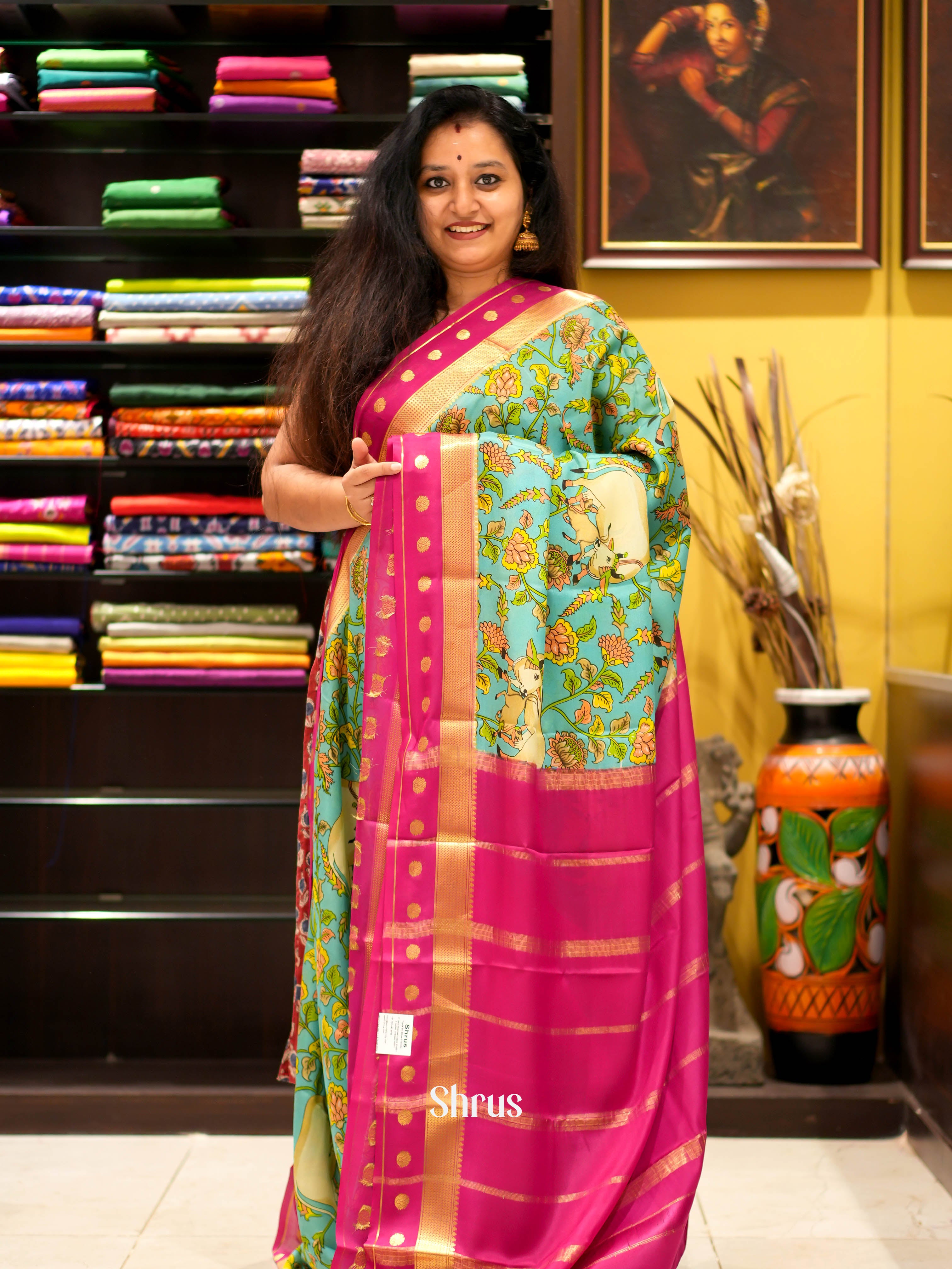 Green & Pink- Mysore silk Saree - Shop on ShrusEternity.com