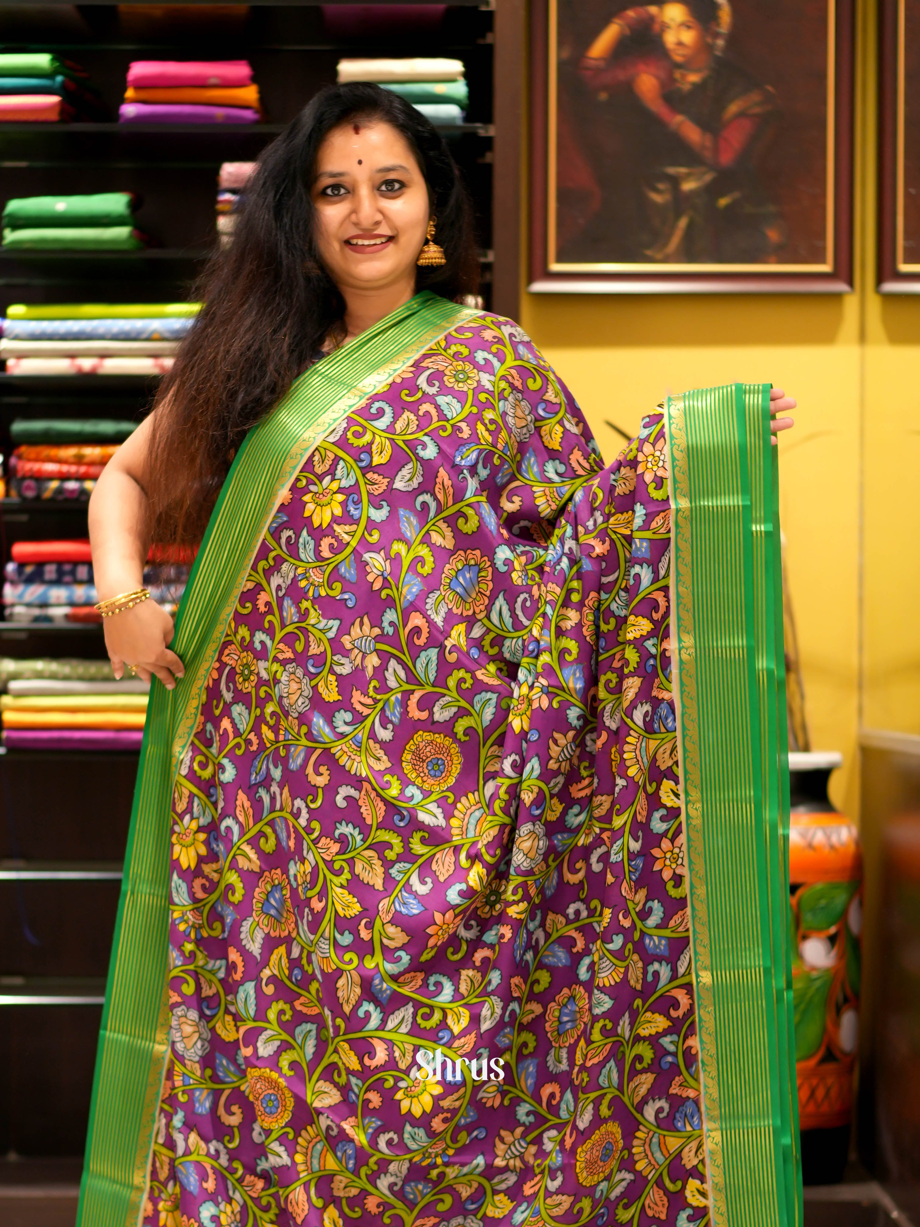 Purple & Green - Mysore Silk Saree - Shop on ShrusEternity.com
