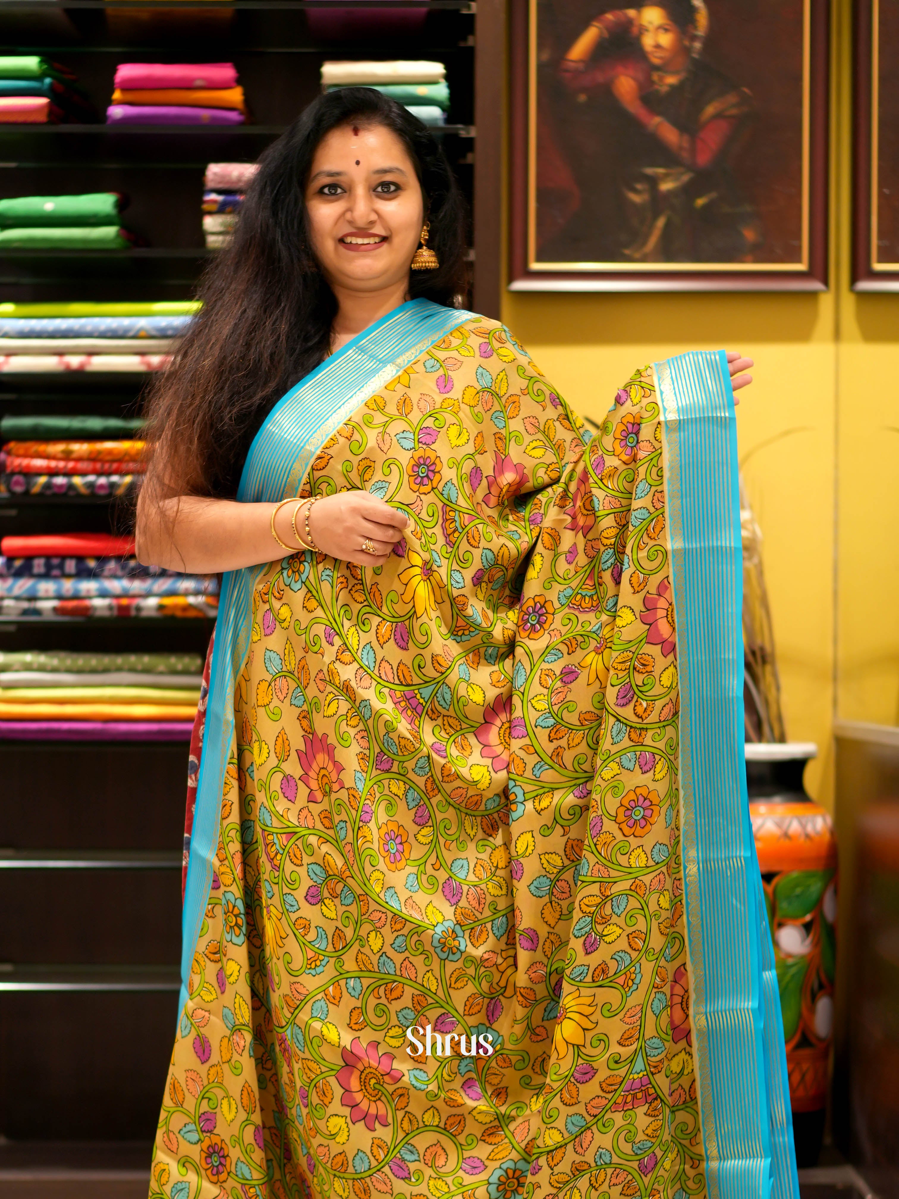 Brown & Blue - Mysore Silk Saree - Shop on ShrusEternity.com