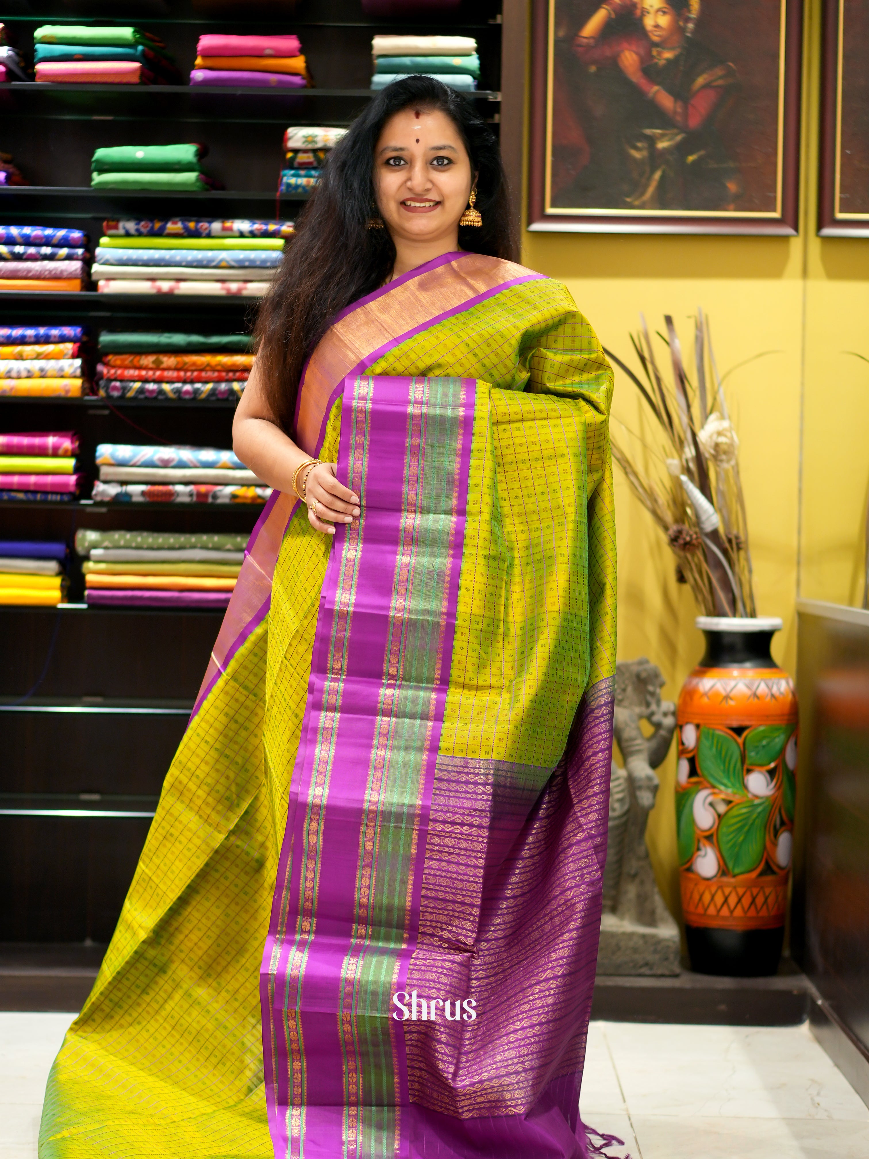 Green & Purple - Silk Cotton Saree - Shop on ShrusEternity.com
