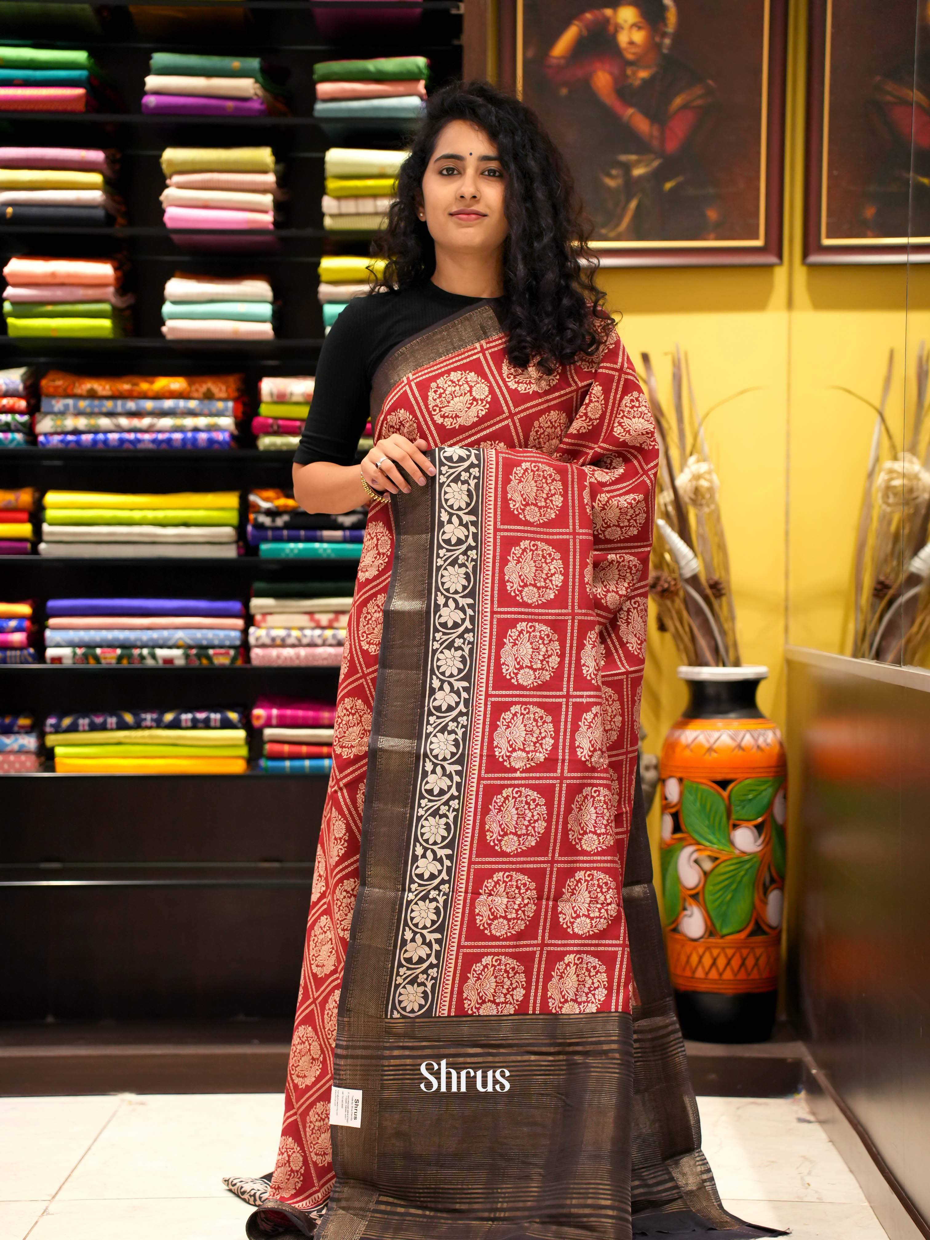 Red & Black - Art Modal Saree - Shop on ShrusEternity.com
