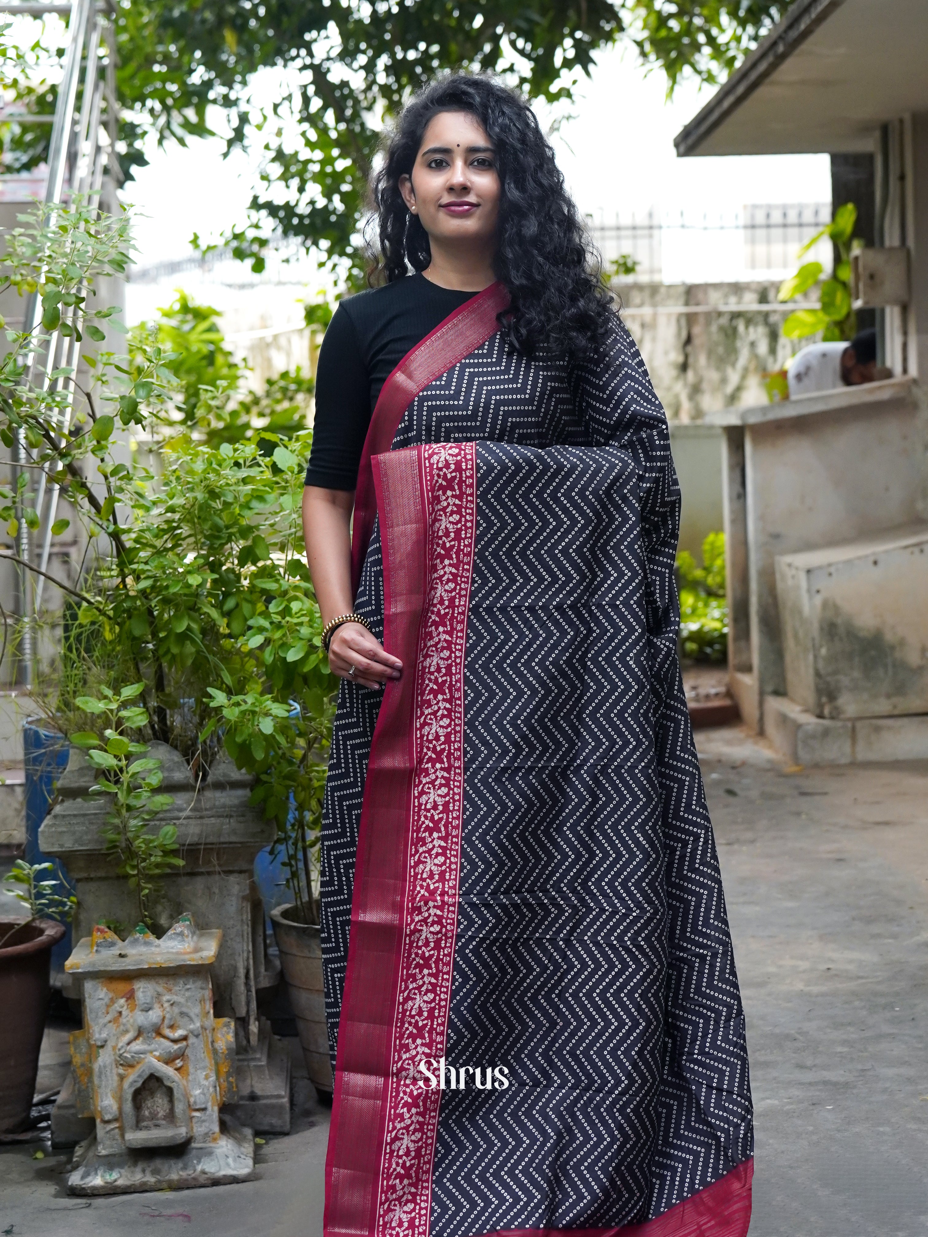 Black & Maroon - Art Modal Saree - Shop on ShrusEternity.com