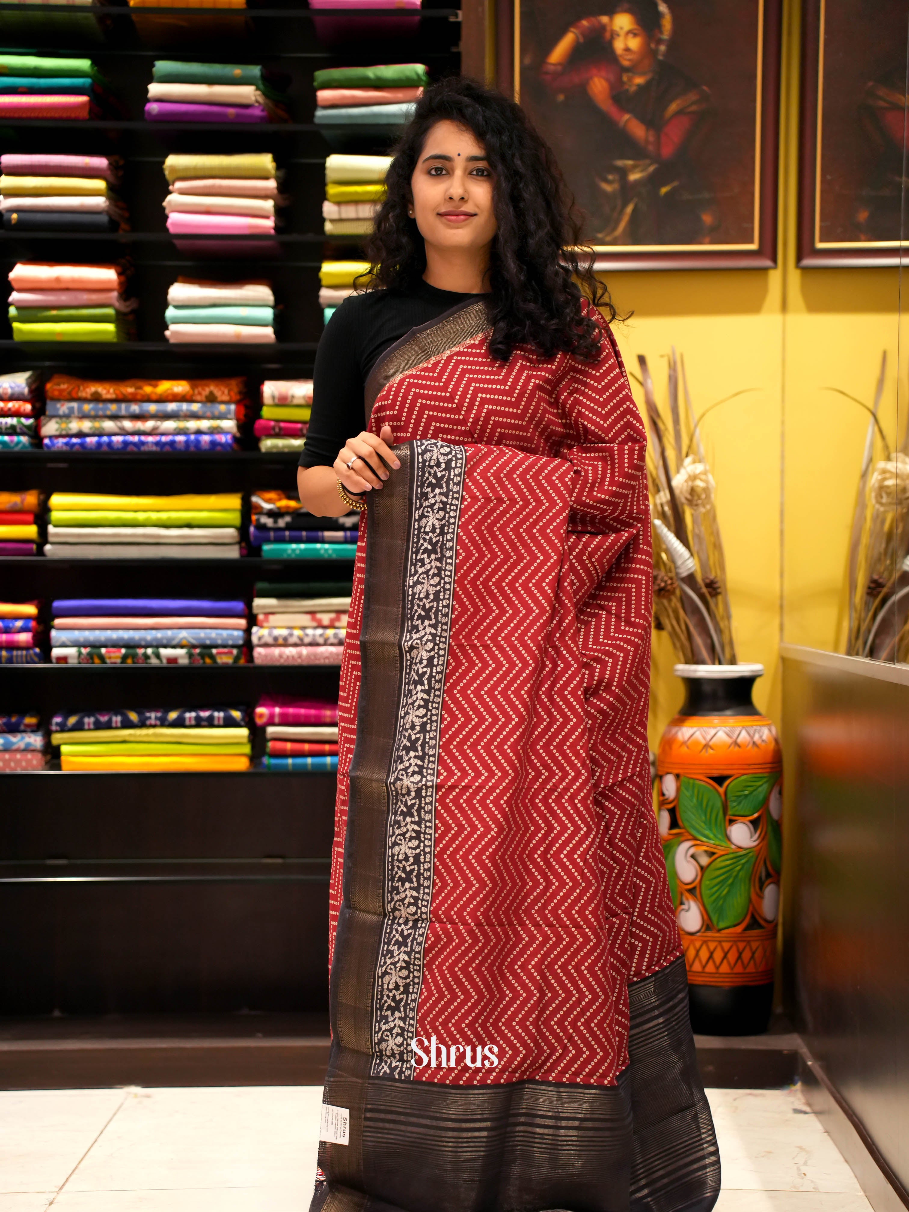 Red & Black - Art Modal Saree - Shop on ShrusEternity.com