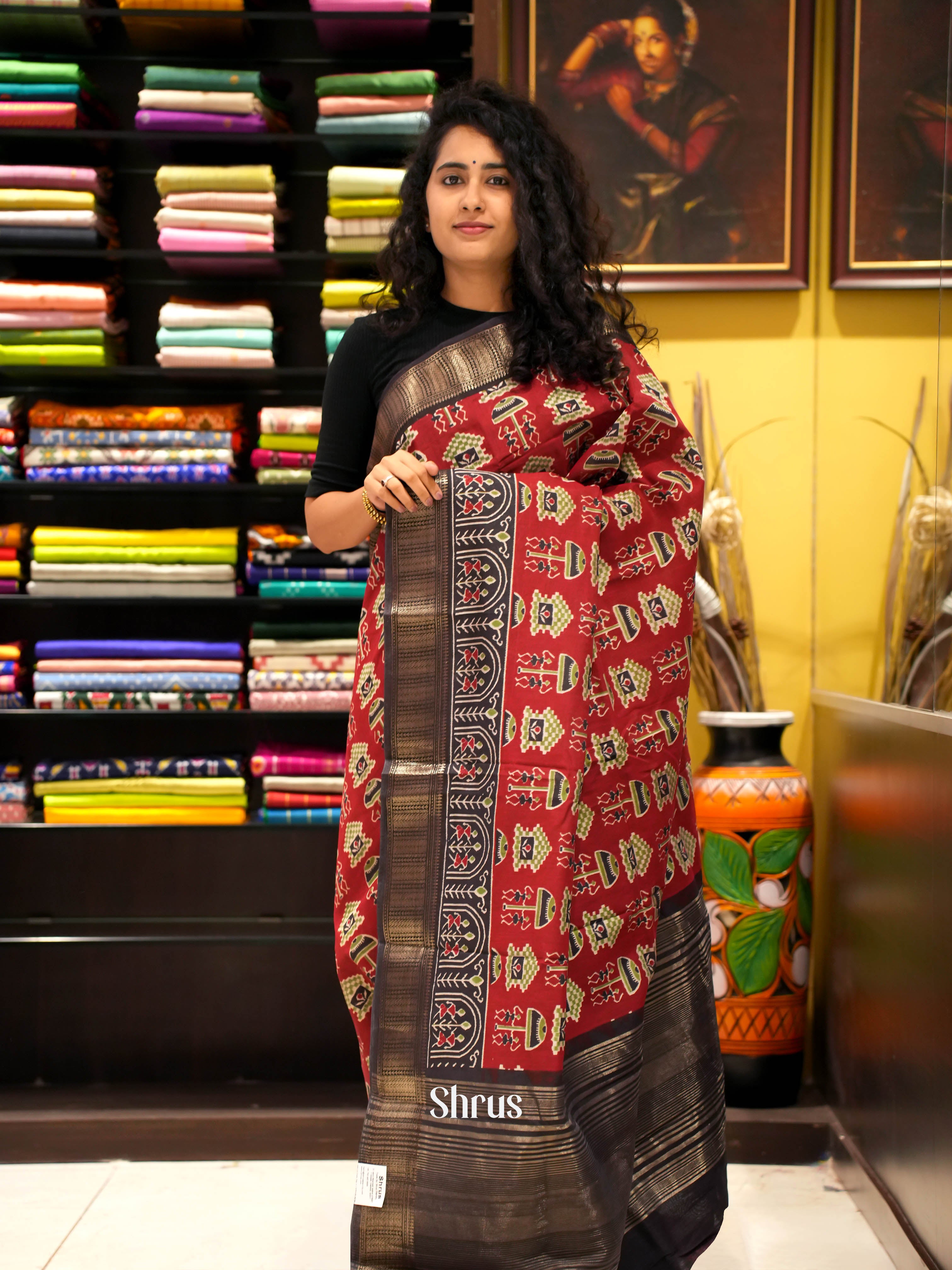 Red & Black - Art Modal Saree - Shop on ShrusEternity.com