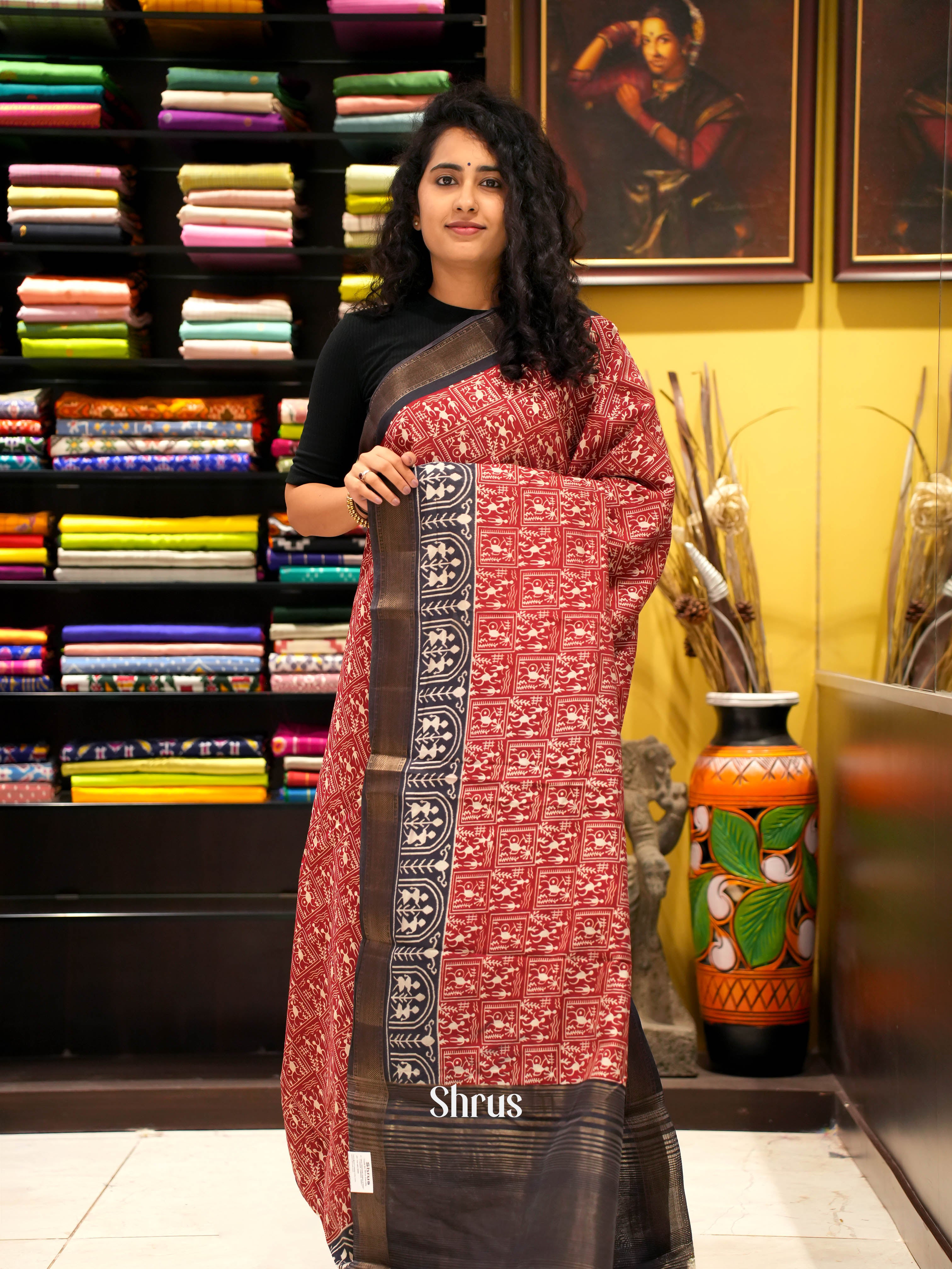 Red & Black - Art Modal Saree - Shop on ShrusEternity.com