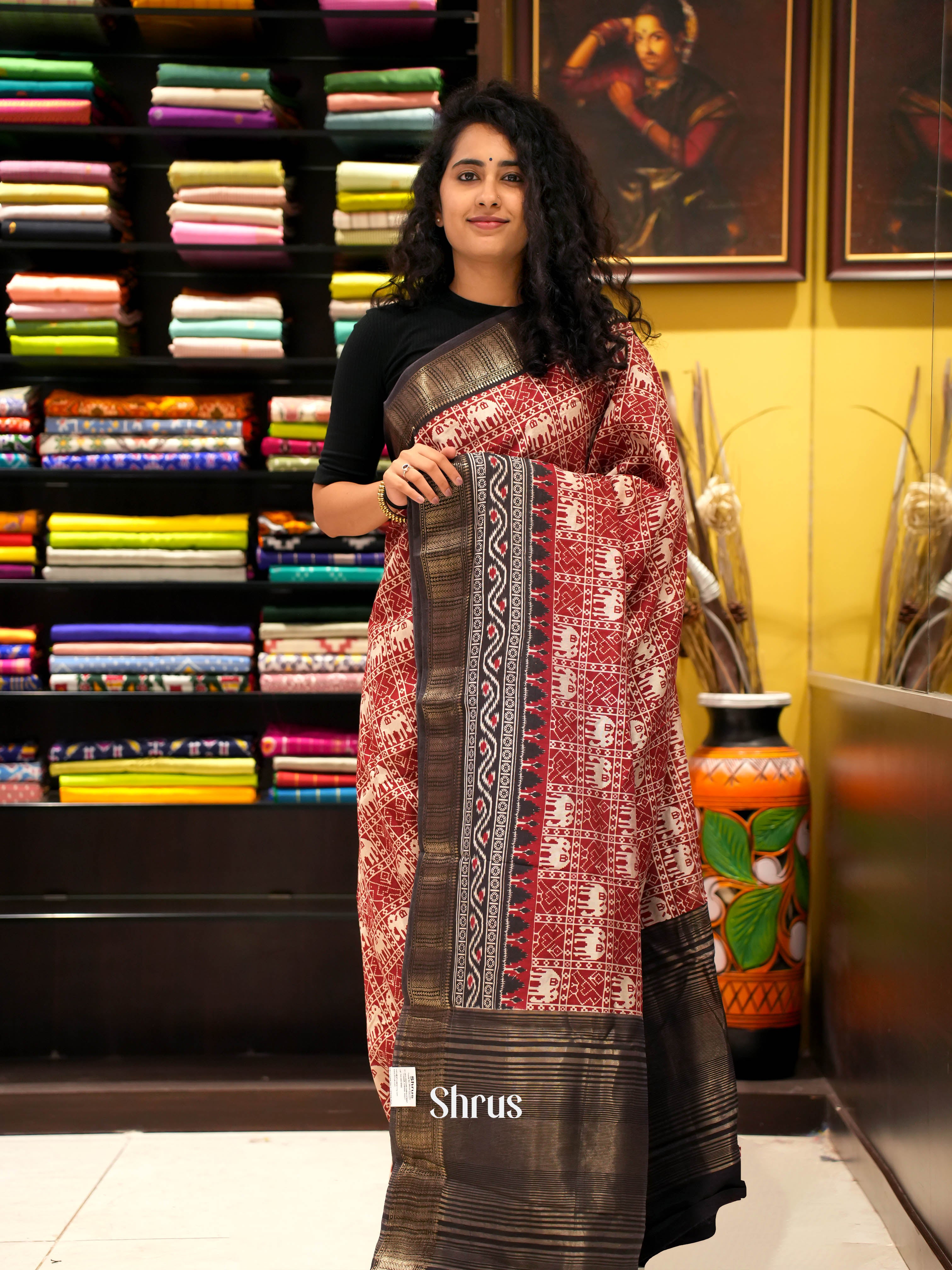Red & Black - Art Modal Saree - Shop on ShrusEternity.com