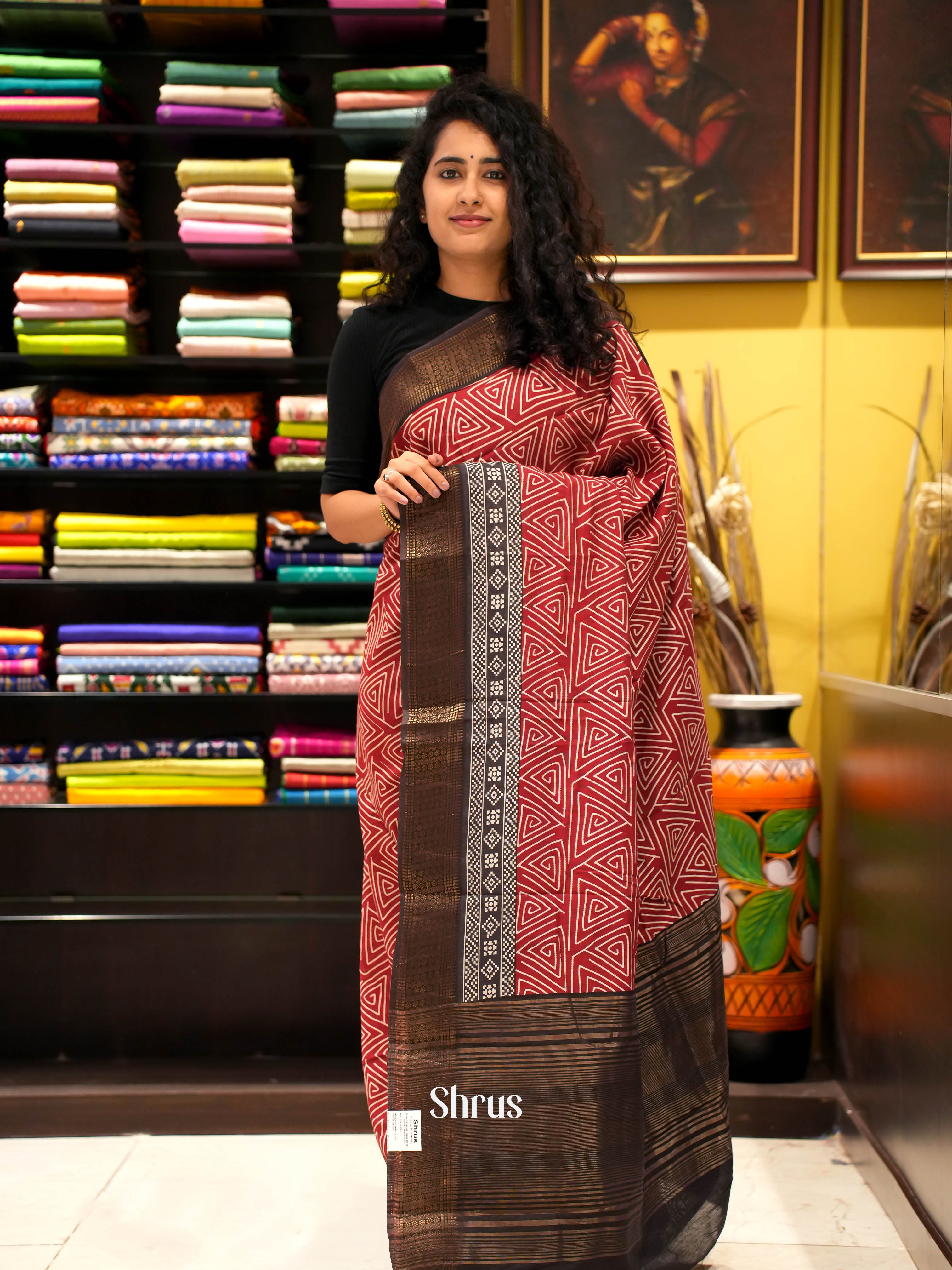 Red & Black - Art Modal Saree - Shop on ShrusEternity.com