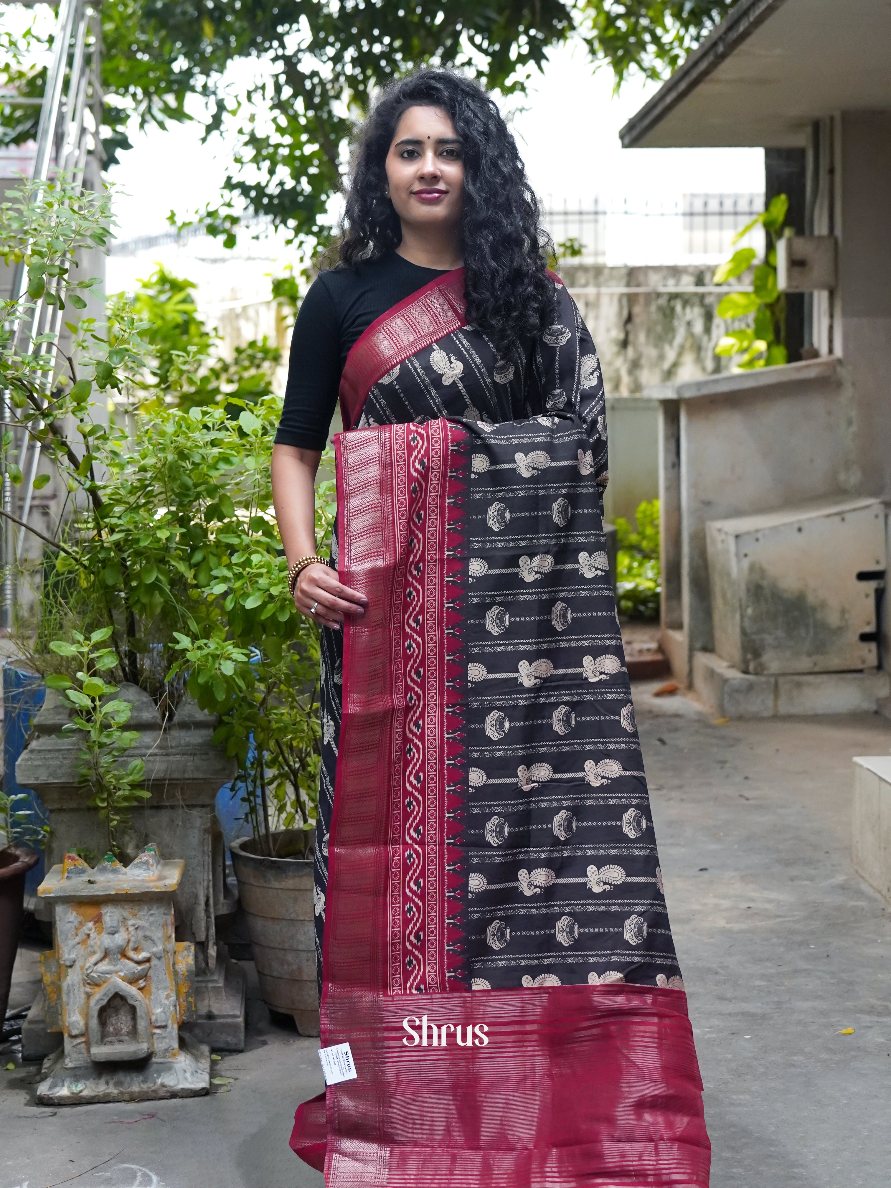Black & Maroon - Art Modal Saree - Shop on ShrusEternity.com