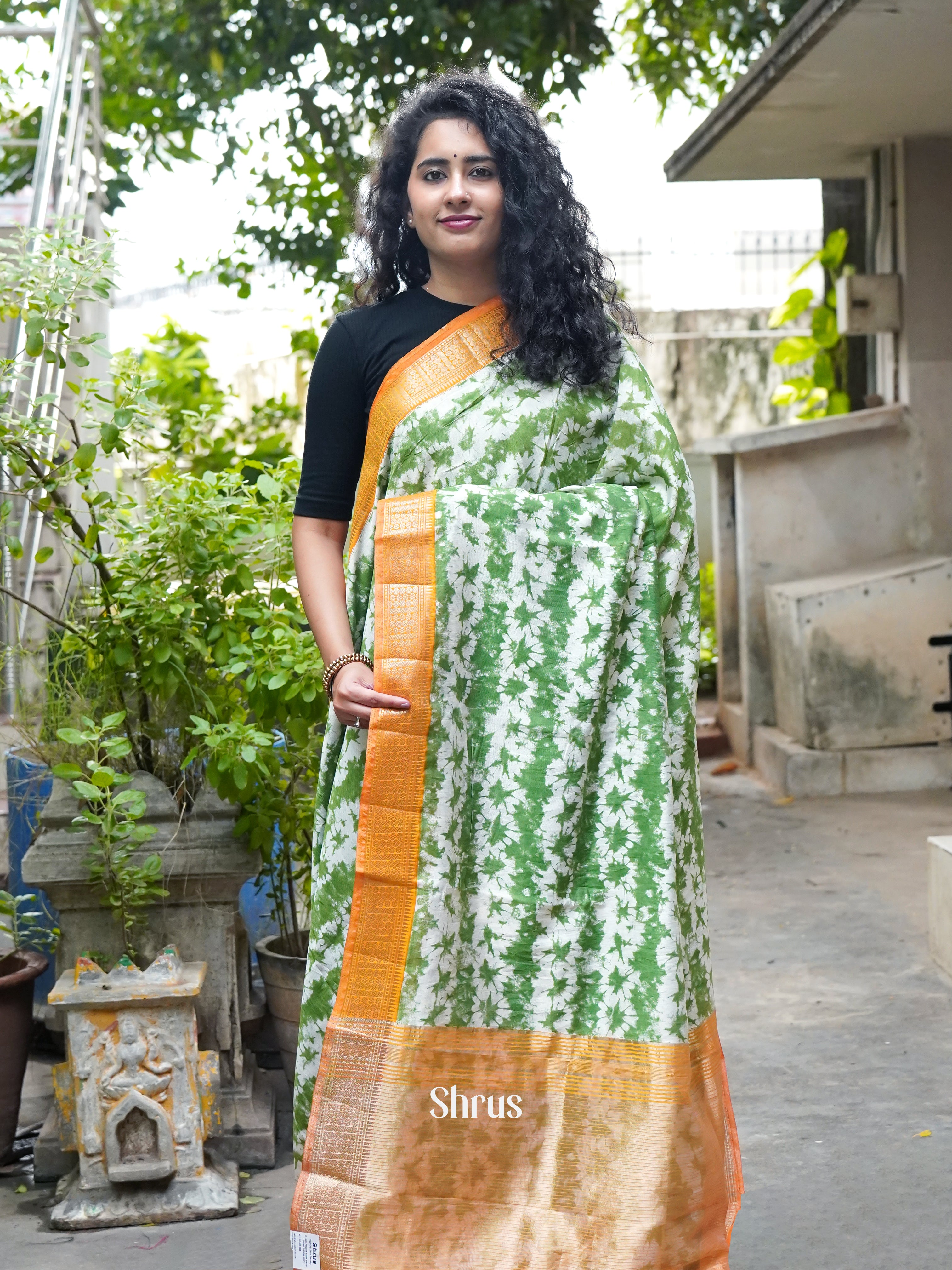 Green & Mustard - Art Modal Saree - Shop on ShrusEternity.com