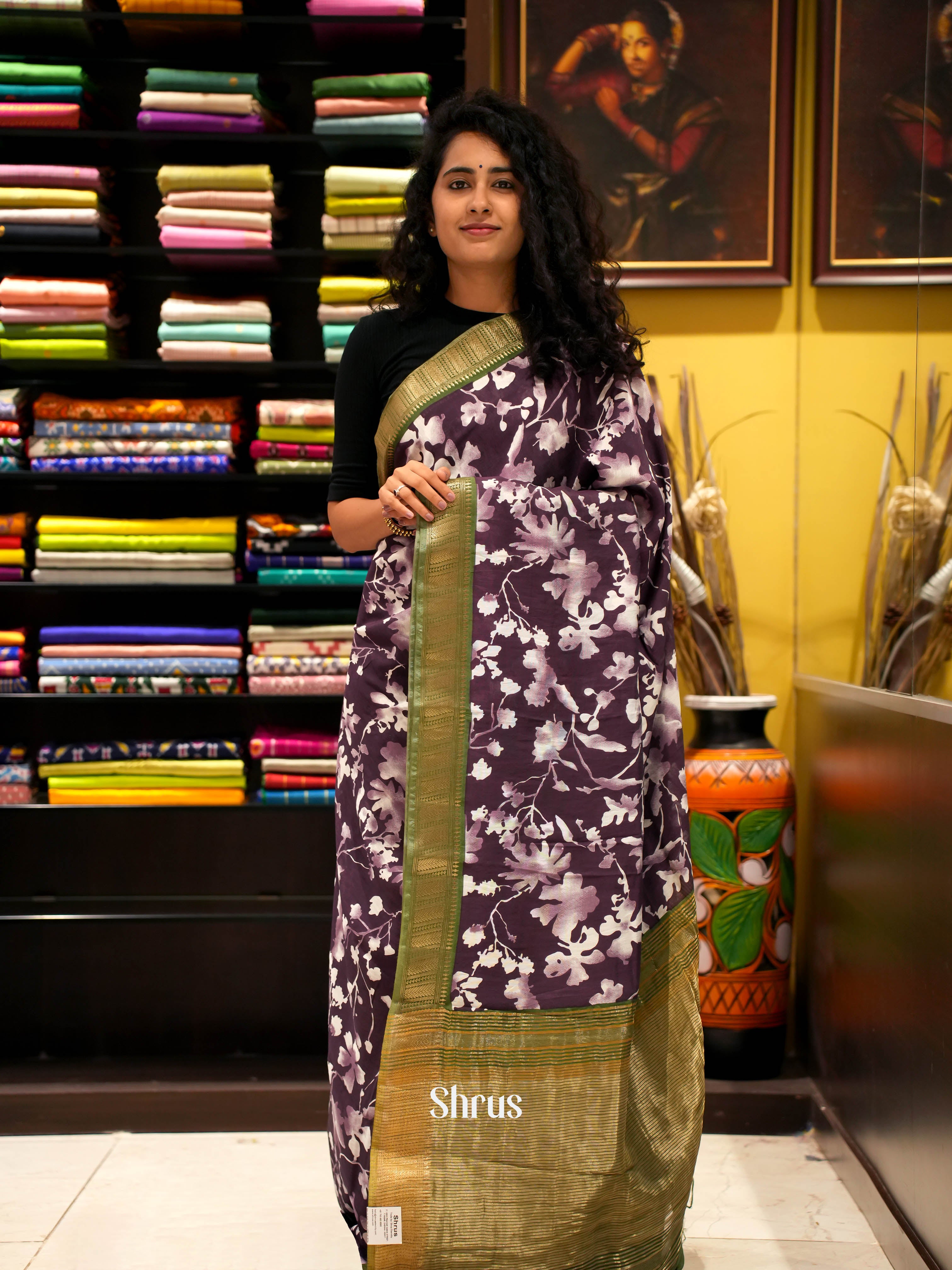 Purple & Green - Art Modal Saree - Shop on ShrusEternity.com