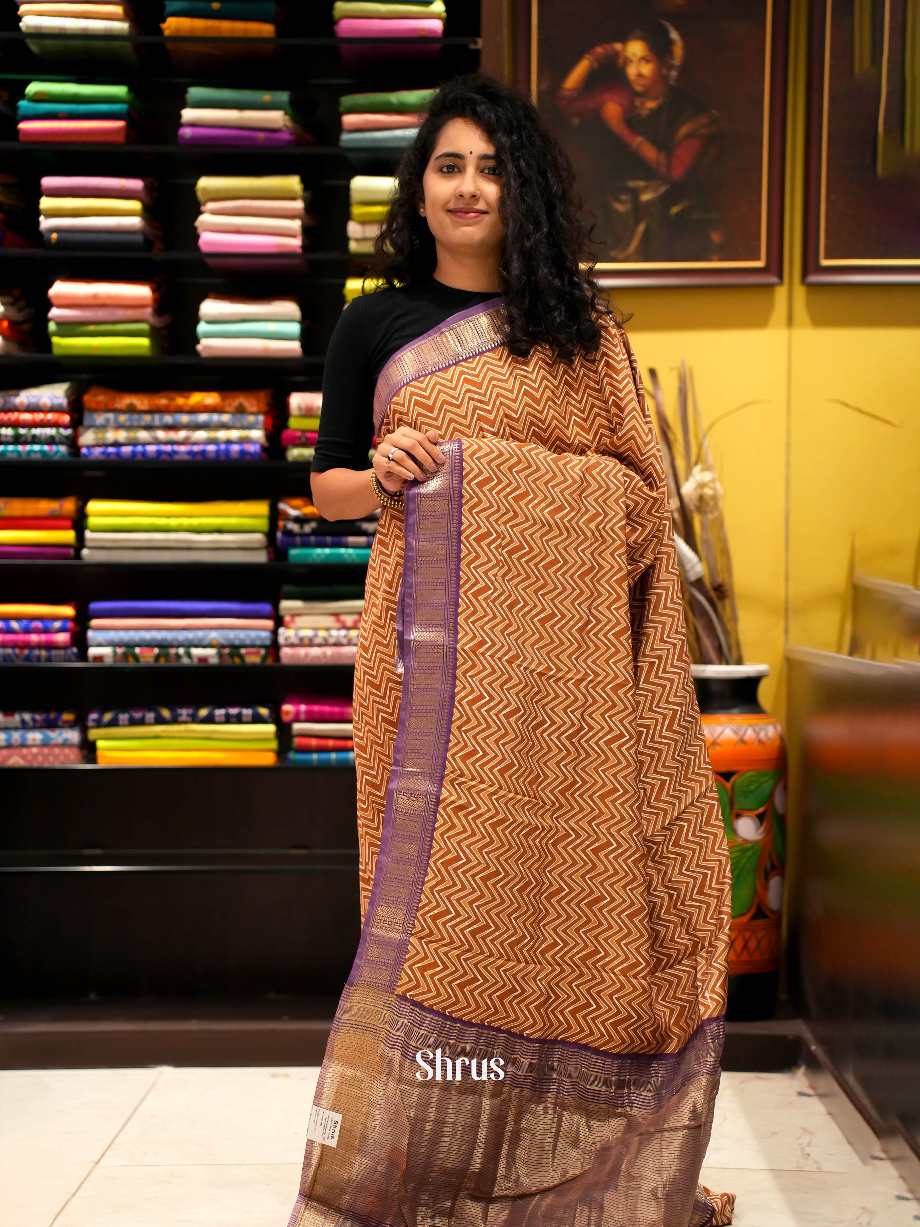 Brown & Purple - Art Modal Saree - Shop on ShrusEternity.com