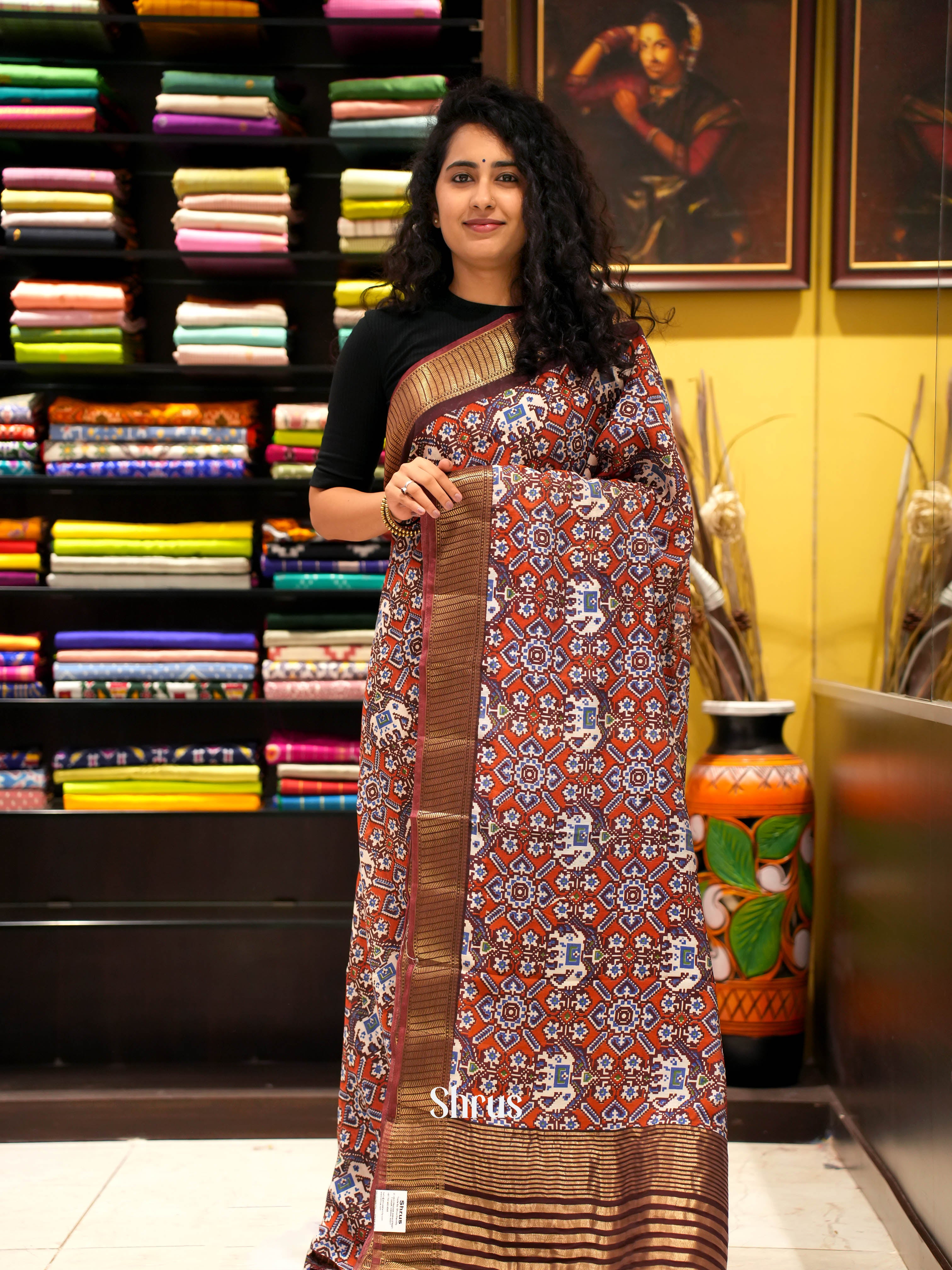 Brown - Art Modal Saree - Shop on ShrusEternity.com