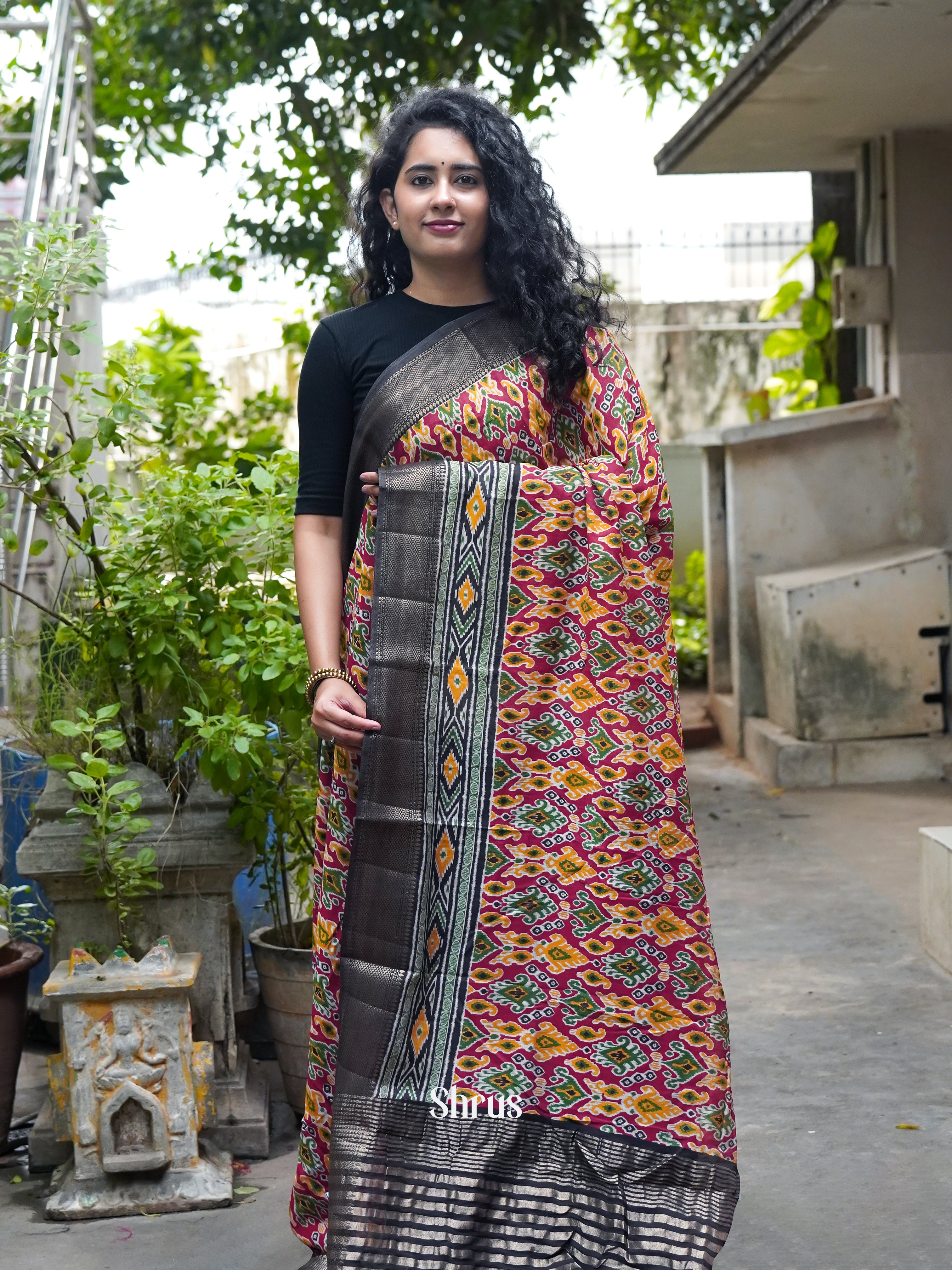 Maroon & Black - Art Modal Saree - Shop on ShrusEternity.com